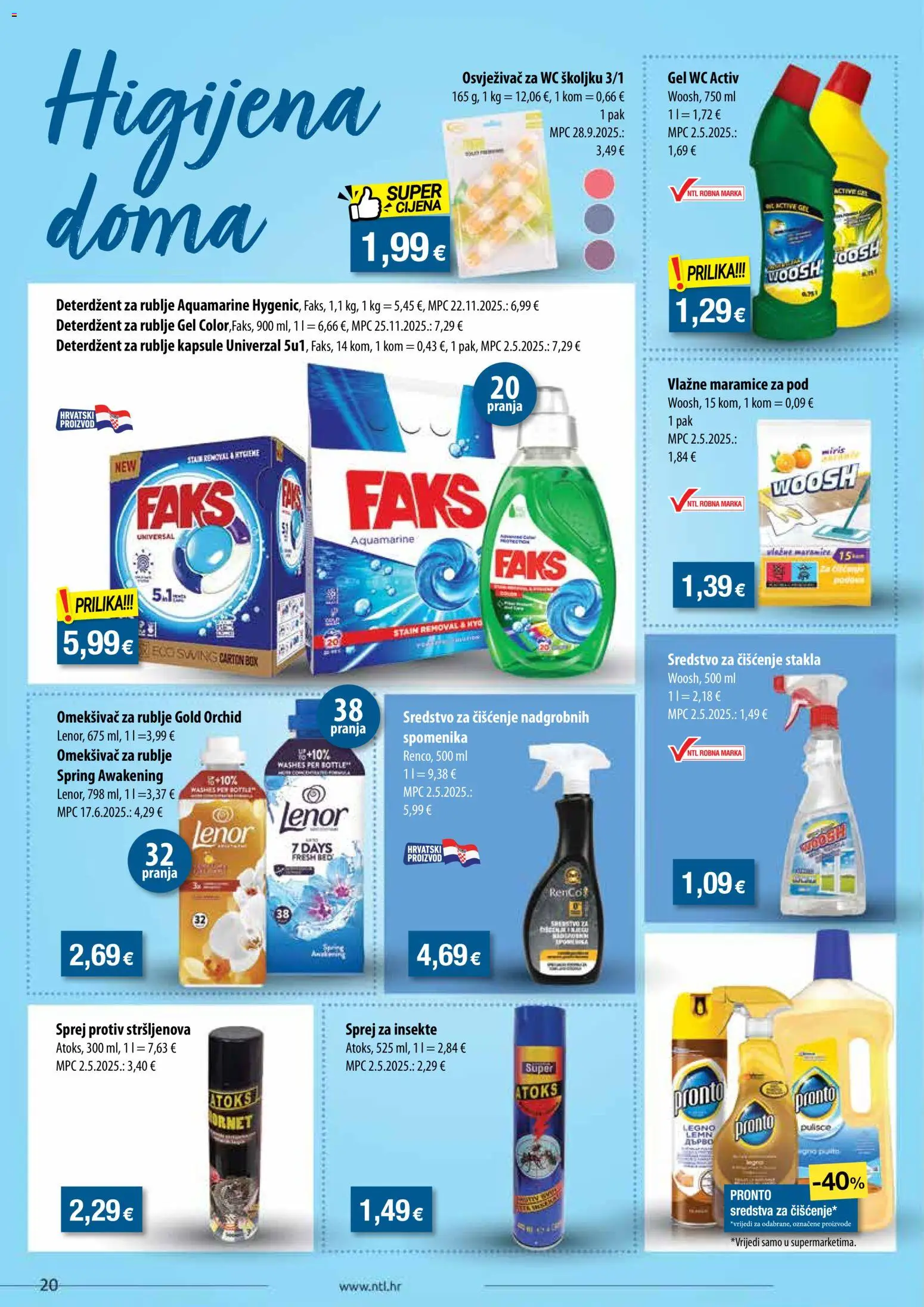 NTL katalog | vrijedi od 05.08.2026 | Stranica: 20 | Proizvodi: Miris, Vlažne maramice, Omekšivač, Deterdžent