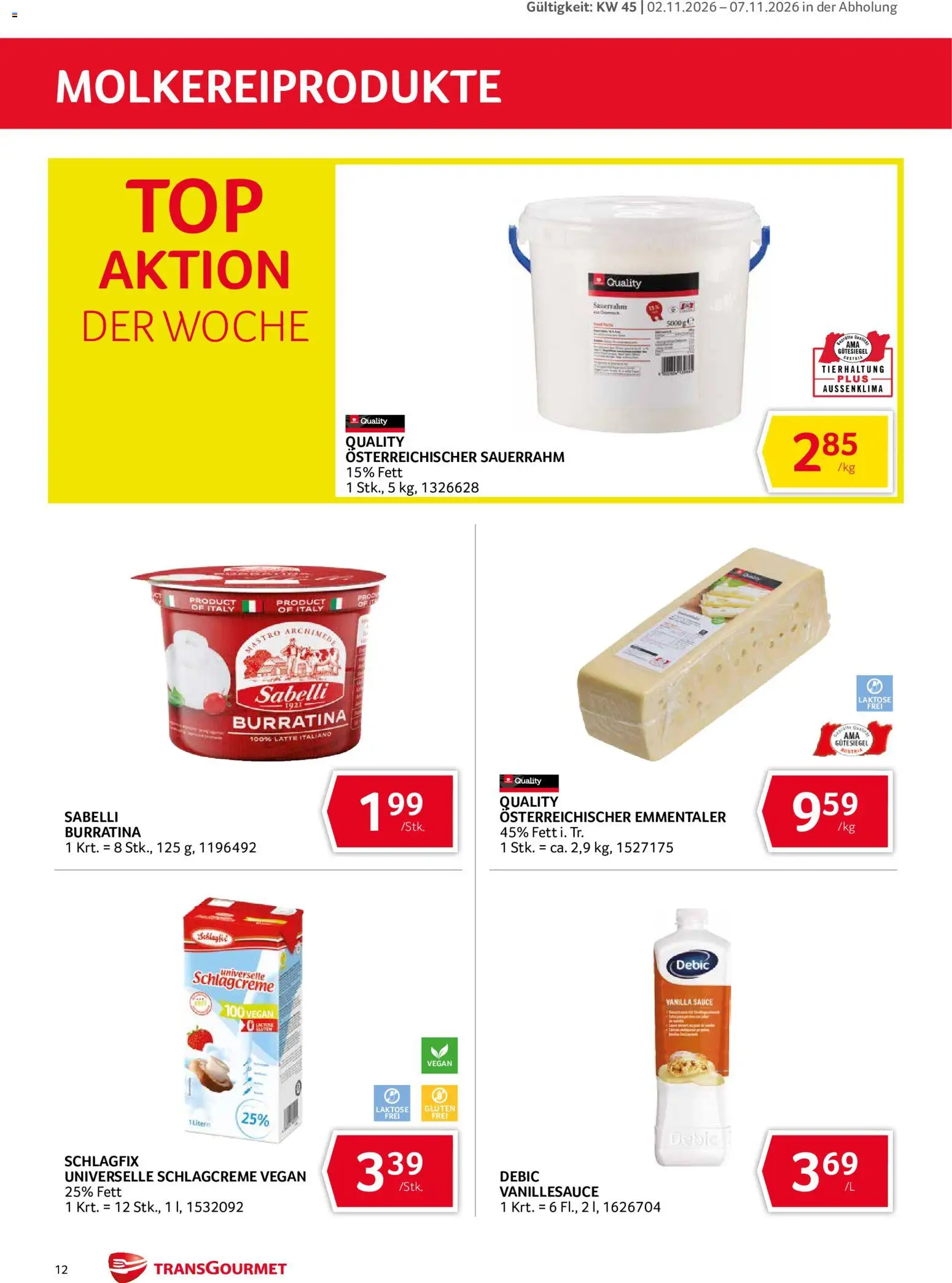 Transgourmet Abhol Aktion gültig ab 02.11.2026 | Seite: 12 | Produkte: Sauerrahm