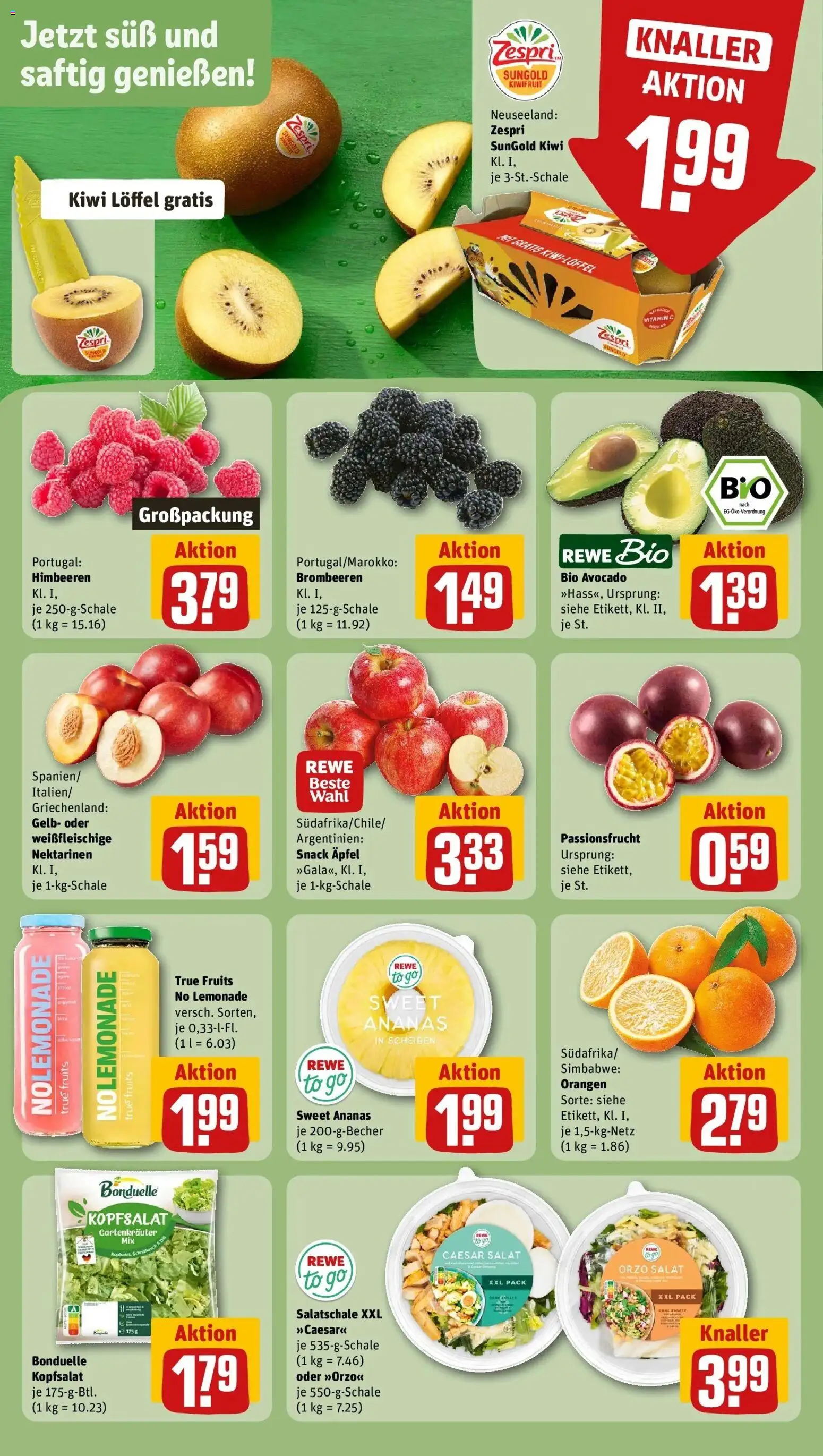 REWE Prospekt ab 10.08.2026 zum Blättern » Angebote | Seite: 4 | Produkte: Orangen, Ananas, Kiwi, Salat