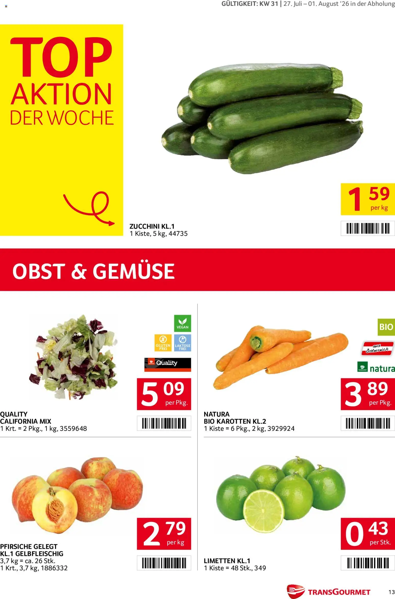 Transgourmet Flugblatt gültig ab 27.07.2026 | Seite: 13 | Produkte: Gemüse, Obst, Zucchini