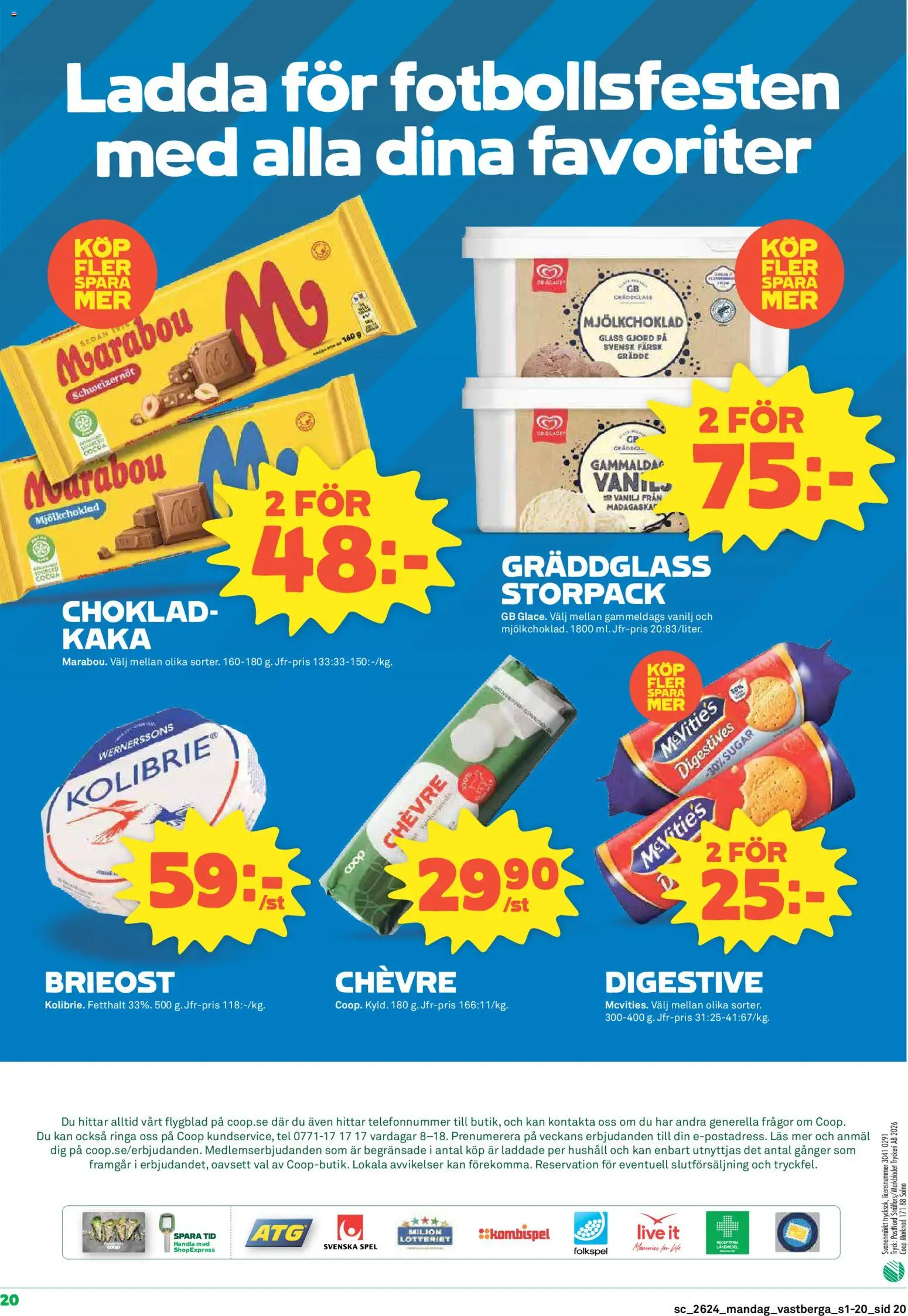 Coop Forum reklamblad aktuell från 08.06.2026 | Sida: 20 | Produkter: Digestive, Brieost, Choklad, Spel