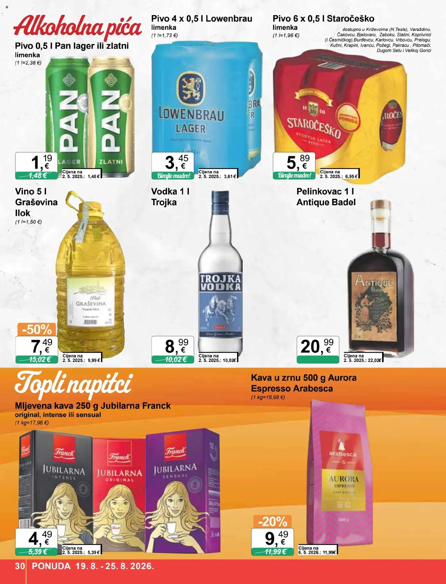 KTC katalog | vrijedi od 19.08.2026 | Stranica: 30 | Proizvodi: Pelinkovac, Alkoholna pića, Kava, Vino