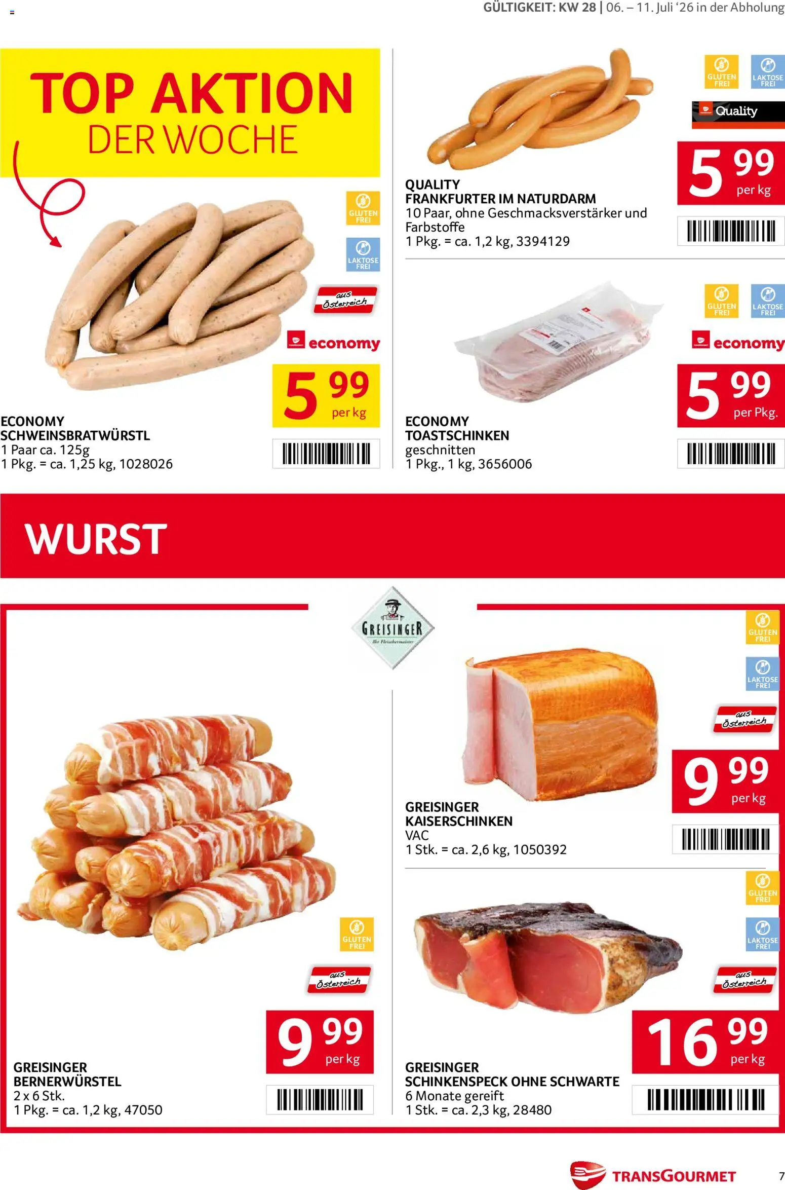 Transgourmet Flugblatt gültig ab 06.07.2026 | Seite: 7 | Produkte: Wurst