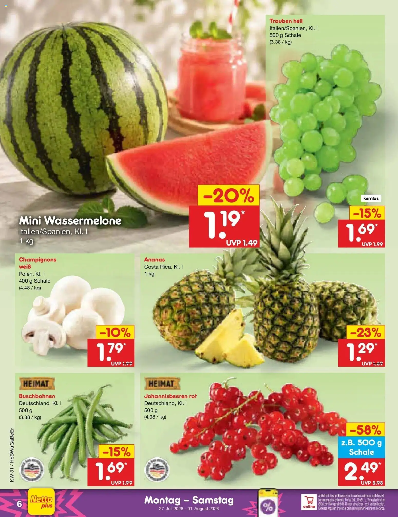 Netto Marken-Discount Prospekt Naumburg – gültig ab 27.07.2026 | Seite: 8 | Produkte: Trauben, Ananas, Champignons, Wassermelone