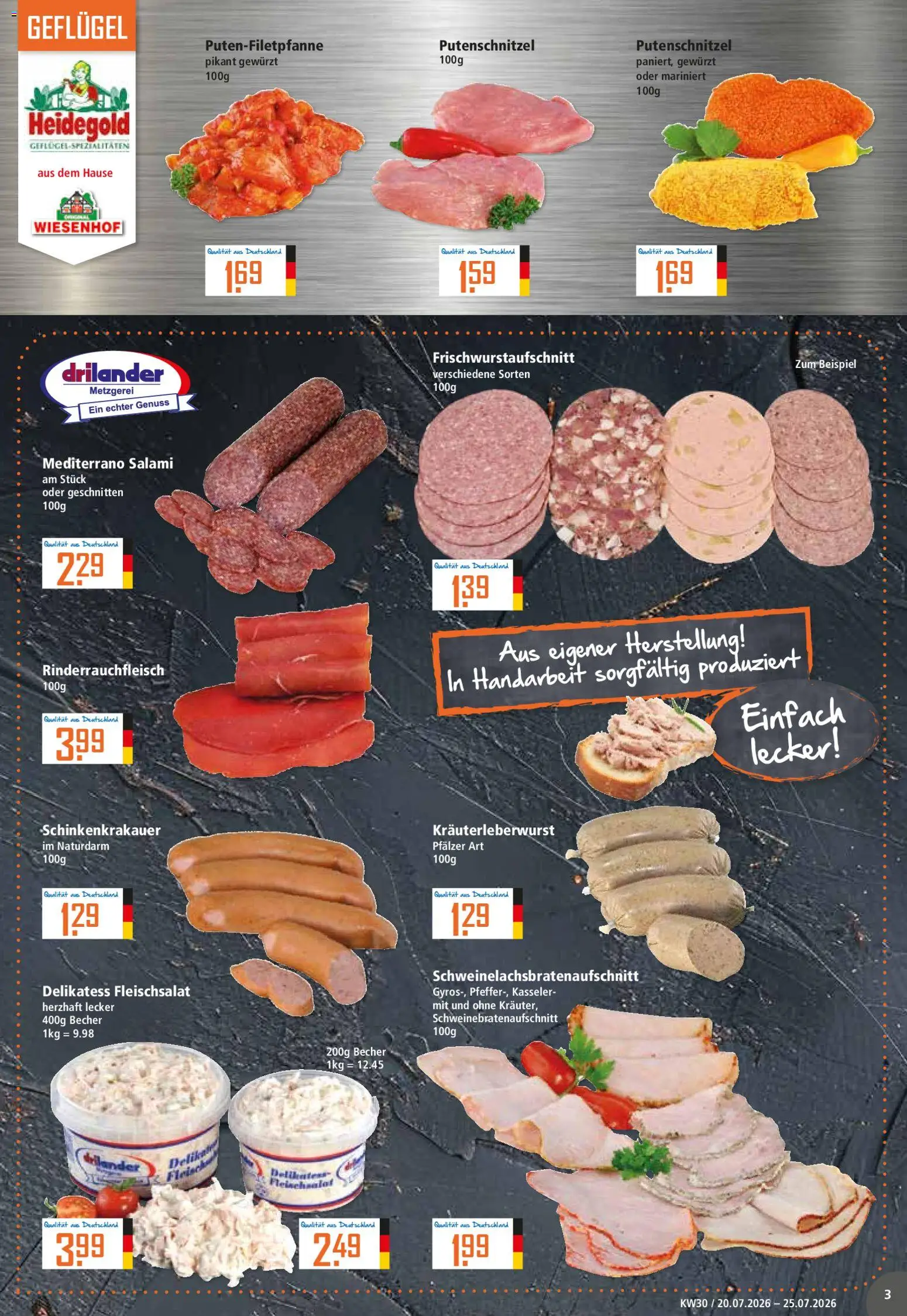 Klaas & Kock Prospekt – gültig ab 20.07.2026 | Seite: 3 | Produkte: Putenschnitzel, Salami