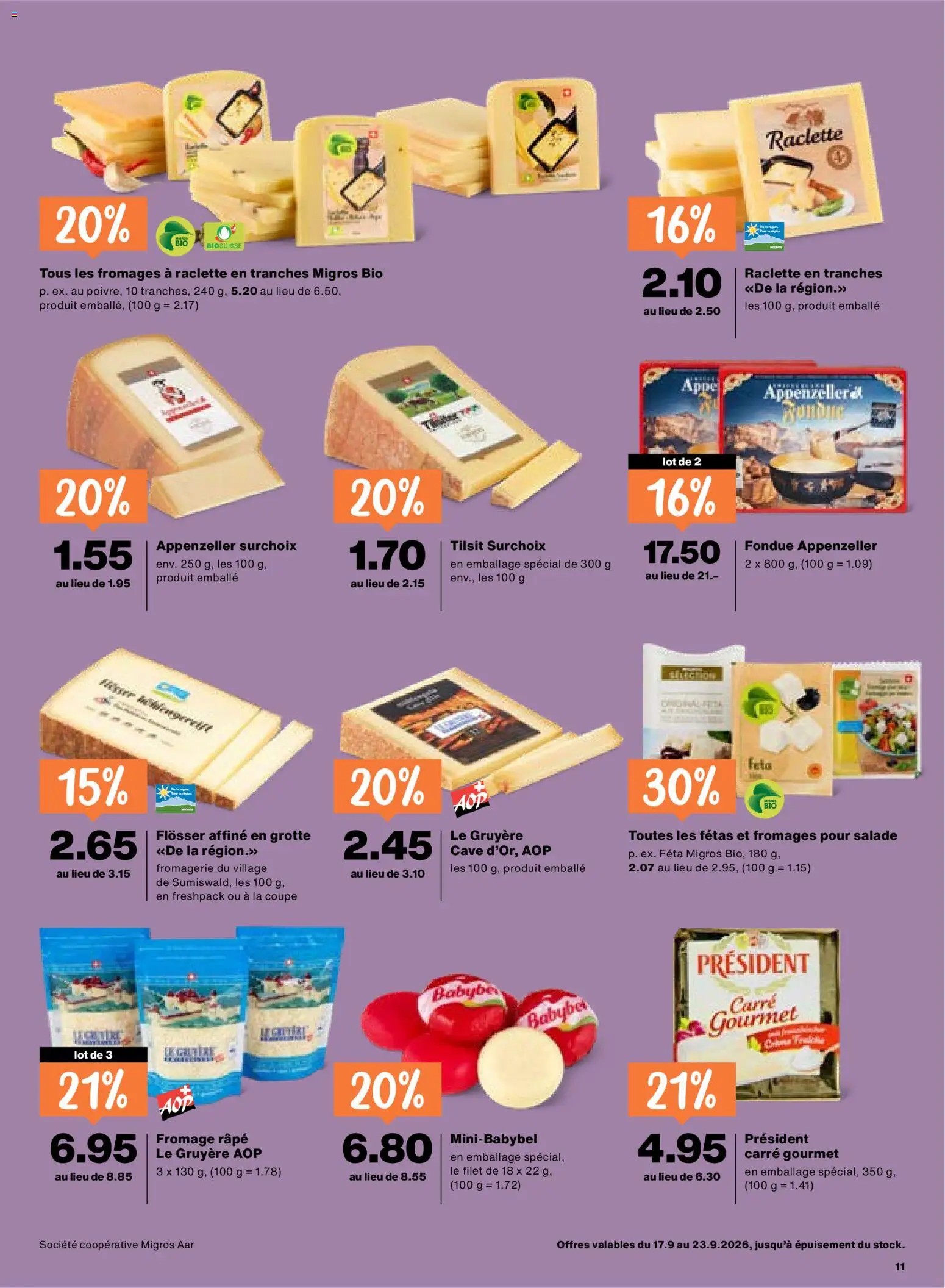 Migros aktionen FR – gültig ab 17.09.2026 | Seite: 11 | Produkte: Feta, Raclette, Fondue