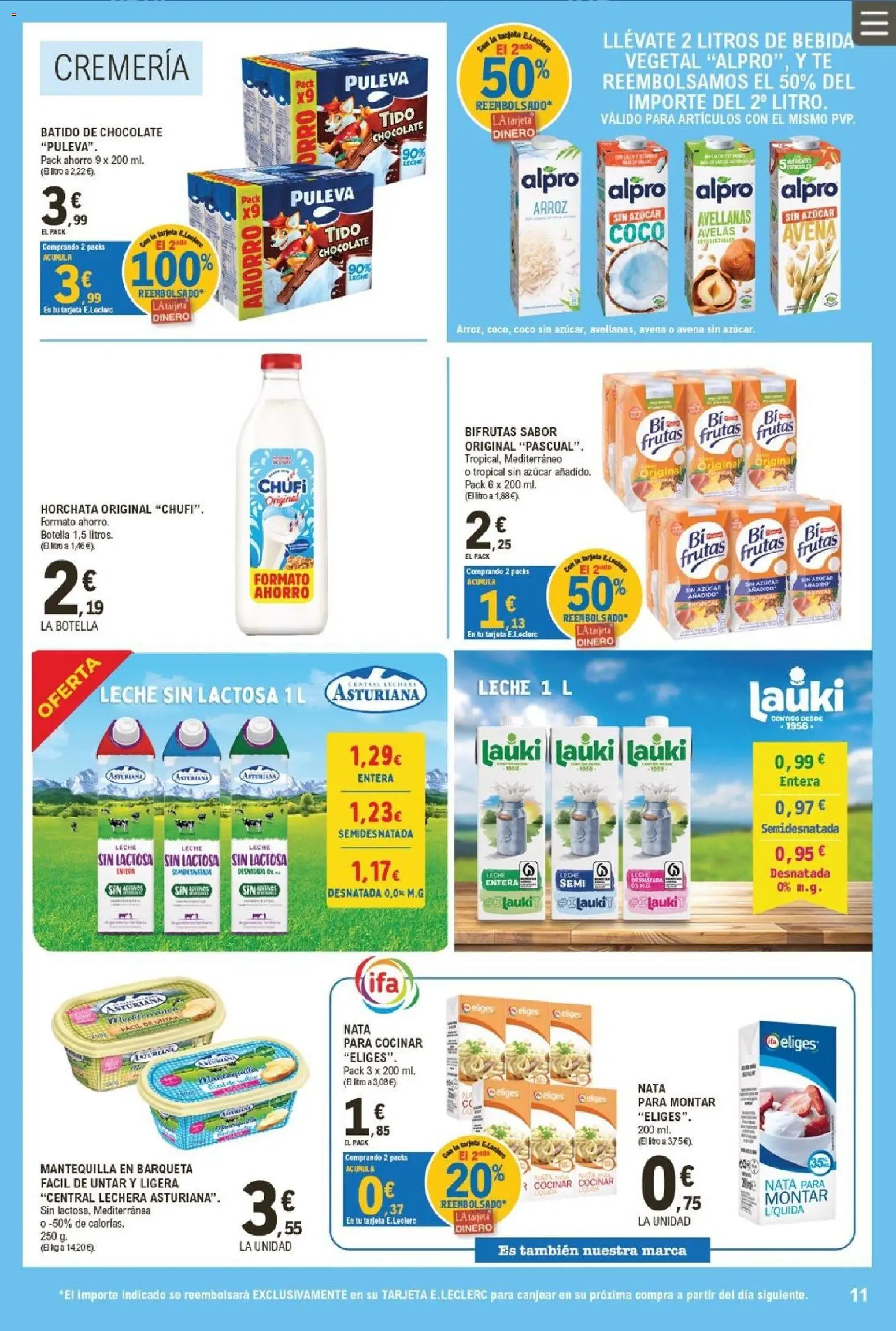 E.Leclerc Miranda de Ebro │ válido desde el 01/07/2026 | Página: 11 | Productos: Leche, Chocolate, Τυρόπιτα, Συσκευή ροής
