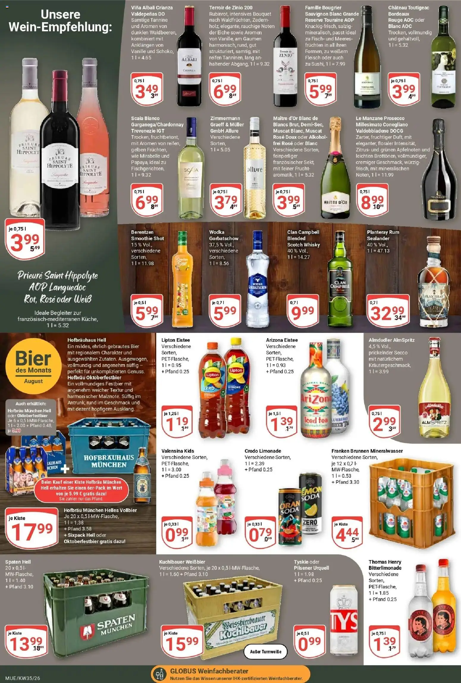 Globus Prospekt Mühldorf (ab 24.08.2026) » Angebote online | Seite: 15 | Produkte: Whisky, Mineralwasser, Valensina, Wodka