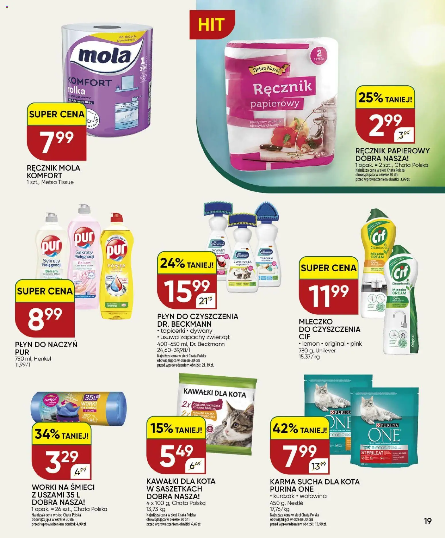 Chata Polska gazetka od 10.09.2026 | Strona: 19 | Produkty: Kurczak, Kaczka, Purina one, Odplamiacz