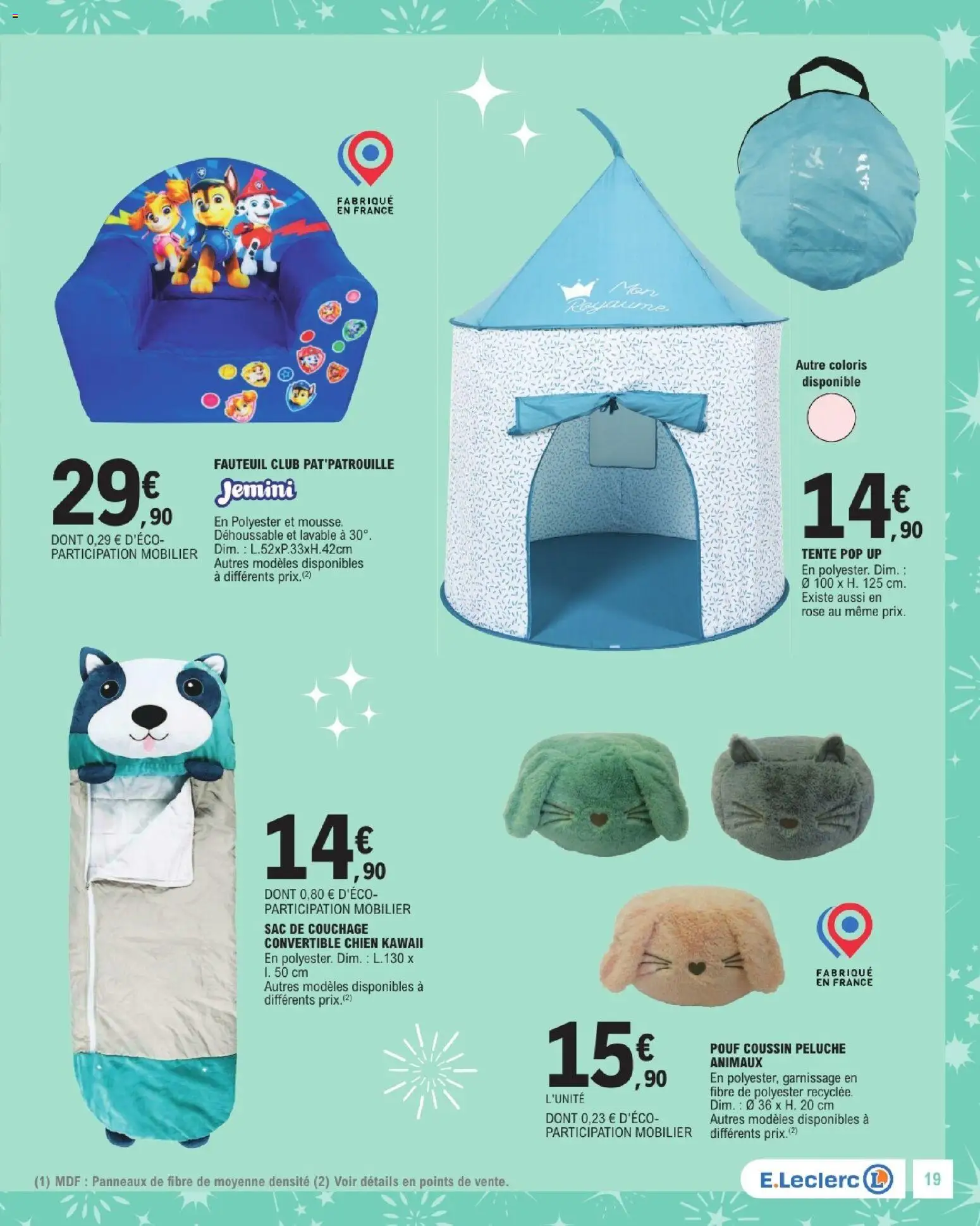 {H1} | Page: 19 | Produits: Sac, Tente, Peluche, Fauteuil