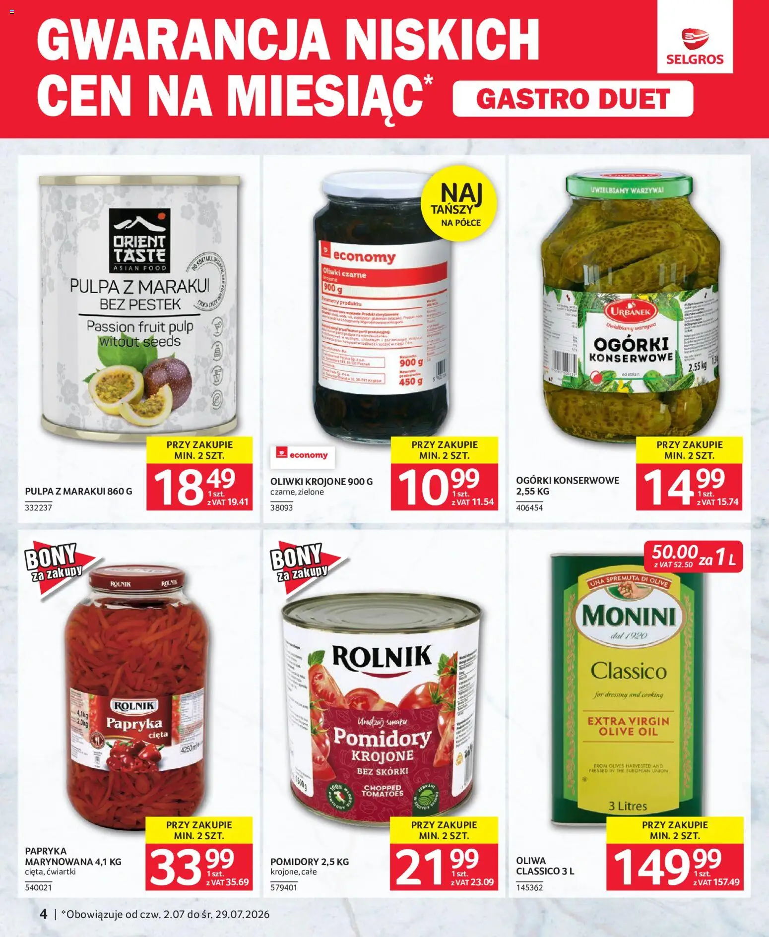 Selgros cash&carry gazetka - Duet od 02.07.2026 | Strona: 4 | Produkty: Papryka, Oliwki czarne, Ogórki, Warzywa