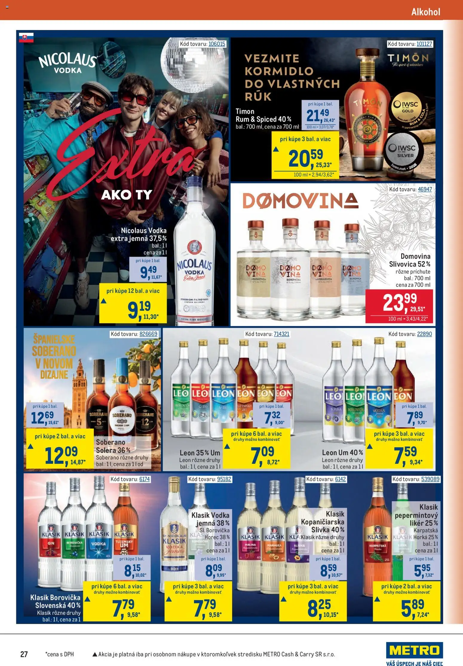 Nové Metro akcie – leták je platný od 09.09.2026 | Strana: 27 | Produkty: Slivovica, Vodka, Alkohol, Nicolaus vodka