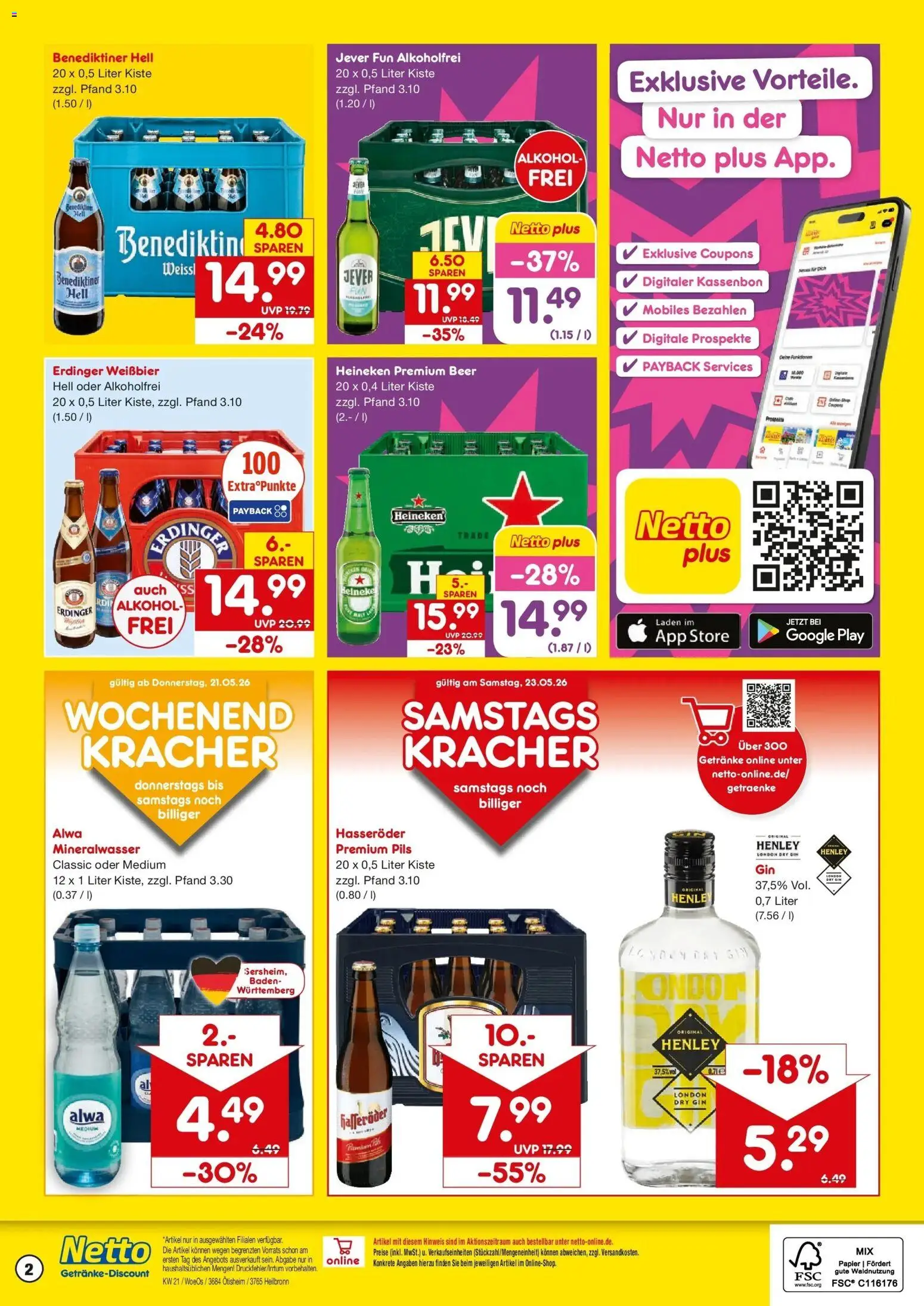 Netto Marken-Discount Prospekt Heilbronn	 – gültig ab 17.05.2026 | Seite: 2 | Produkte: Weißbier, Mineralwasser, Benediktiner hell, Heineken