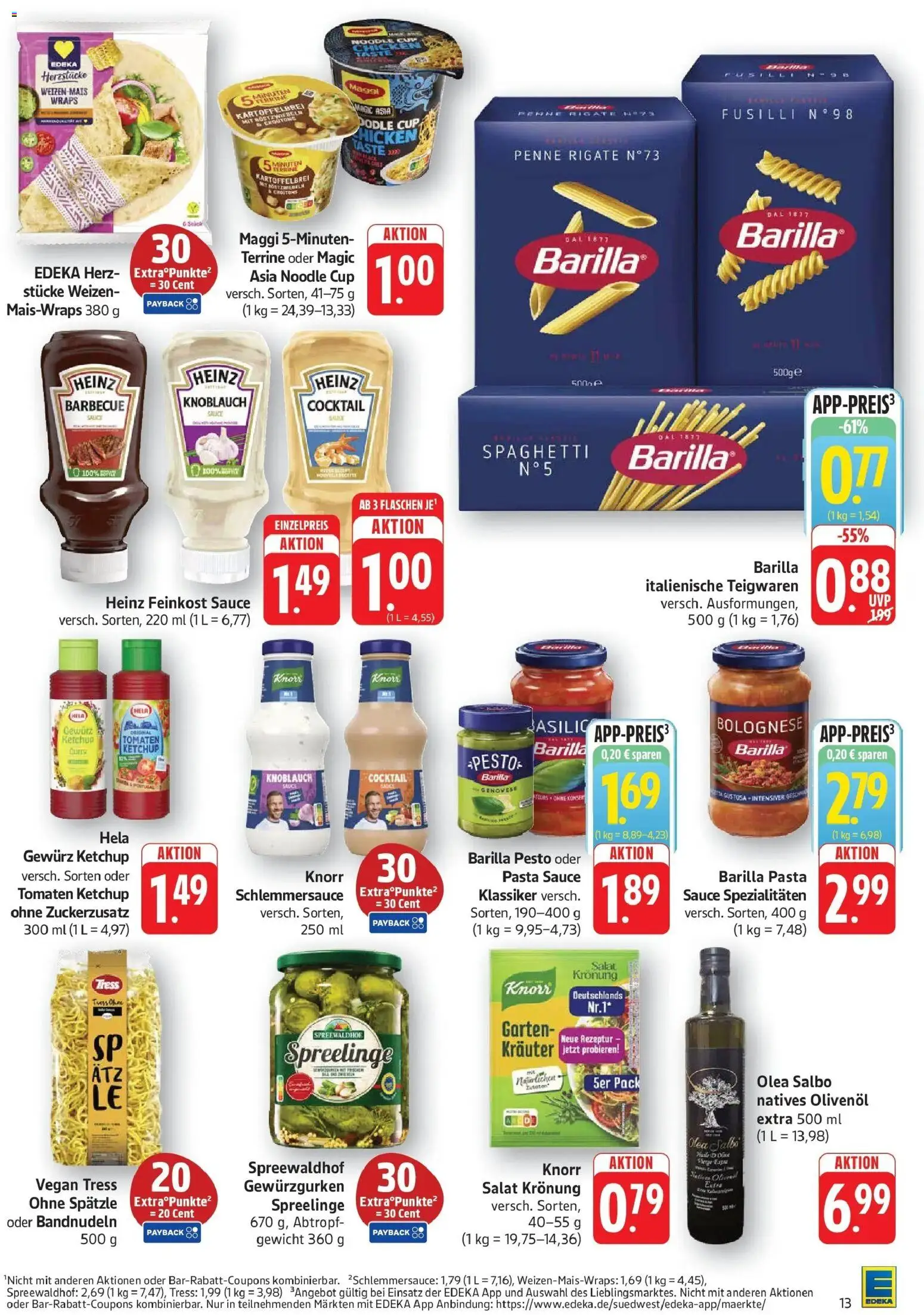 Edeka Prospekt Göppingen (ab 24.08.2026) » Angebote Online | Seite: 13 | Produkte: Spaghetti, Barilla pesto, Olivenol, Ketchup