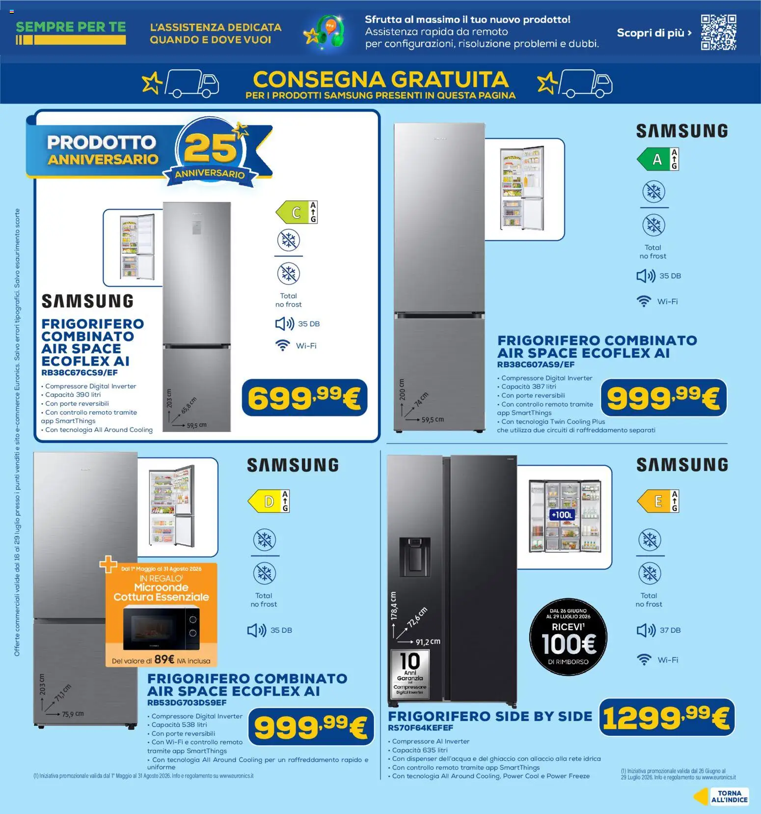 Volantino Euronics del 16/07/2026 | Pagina: 13 | Prodotti: Microonde, Compressore, Frigorifero, Samsung