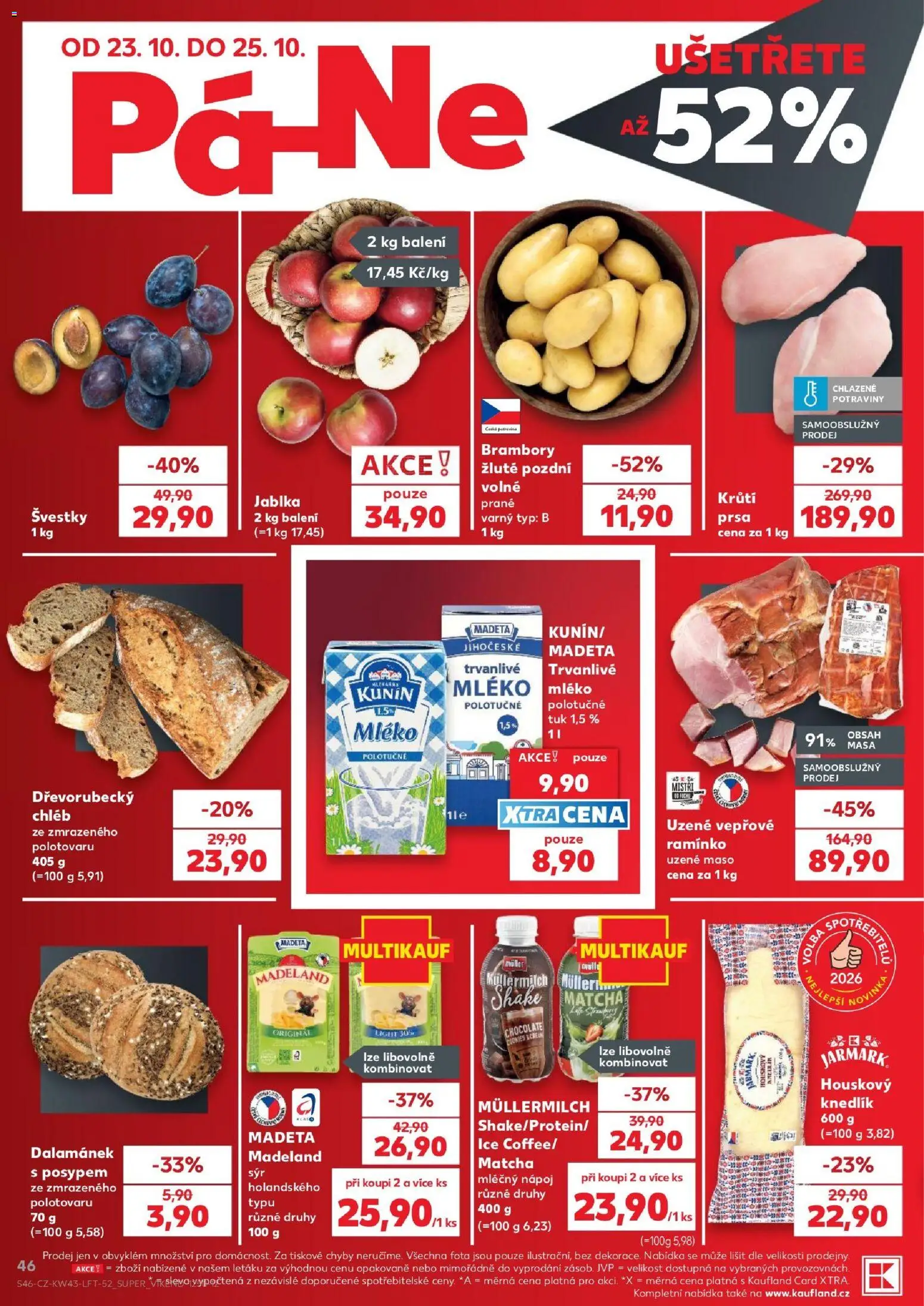 Kaufland leták - Plzeň od 21.10.2026 | Strana: 46 | Produkty: Mléko polotučné, Jablka, Potraviny, Dalamánek