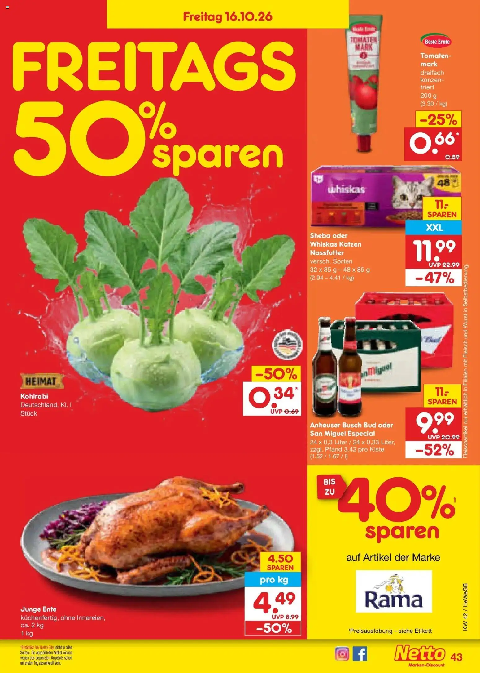 Netto Marken-Discount Prospekt Hamburg (ab 12.10.2026) » Angebote | Seite: 59 | Produkte: Sheba, Kohlrabi, Tomaten, Ente