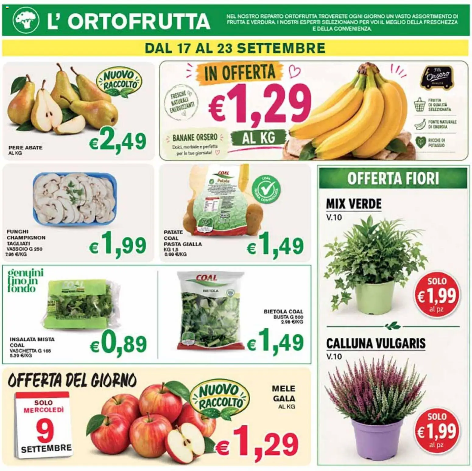 Volantino Coal del 10/09/2026 | Pagina: 3 | Prodotti: Mele, Banane, Pere, Funghi