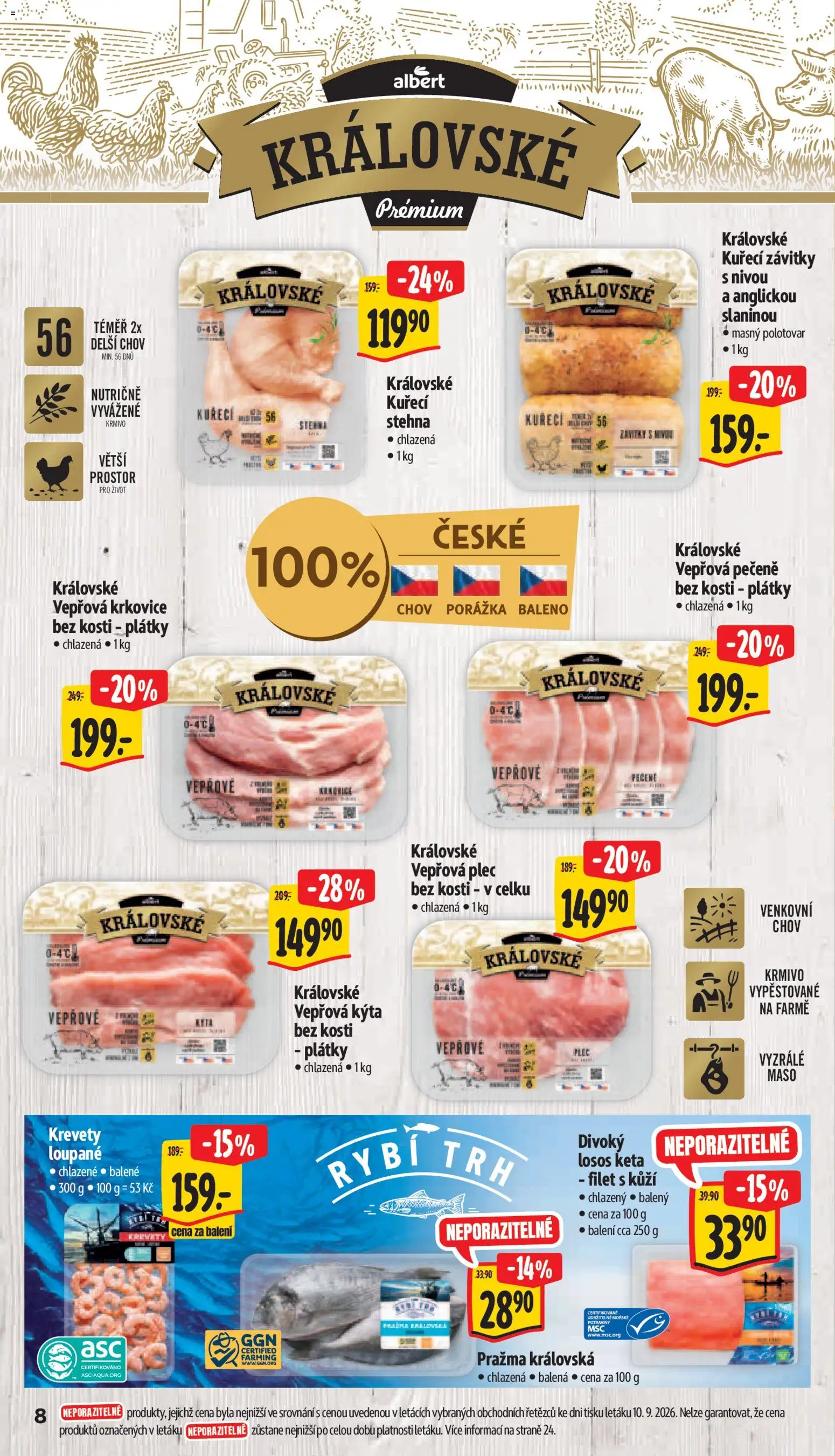 Albert leták - Supermarket -  	Frenštát pod Radhoštěm od 16.09.2026 | Strana: 22 | Produkty: Krevety loupané, Krkovice bez kosti, Kýta bez kosti, Vepřová plec bez kosti