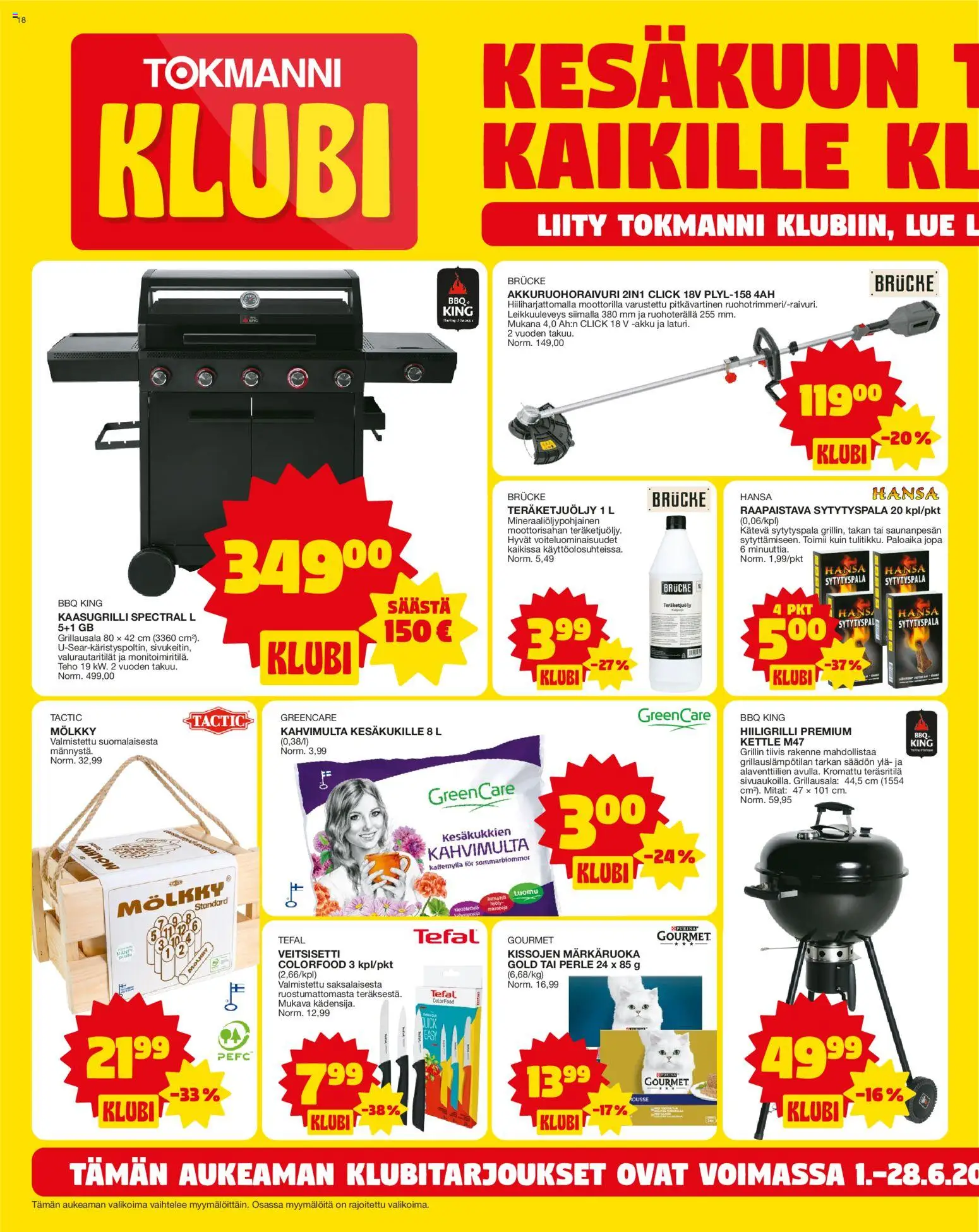 Tokmanni tarjoukset – voimassa 01.06.2026 alkaen | Sivu: 18 | Tuotteet: Kaasugrilli, Mölkky, Akku, Hiiligrilli