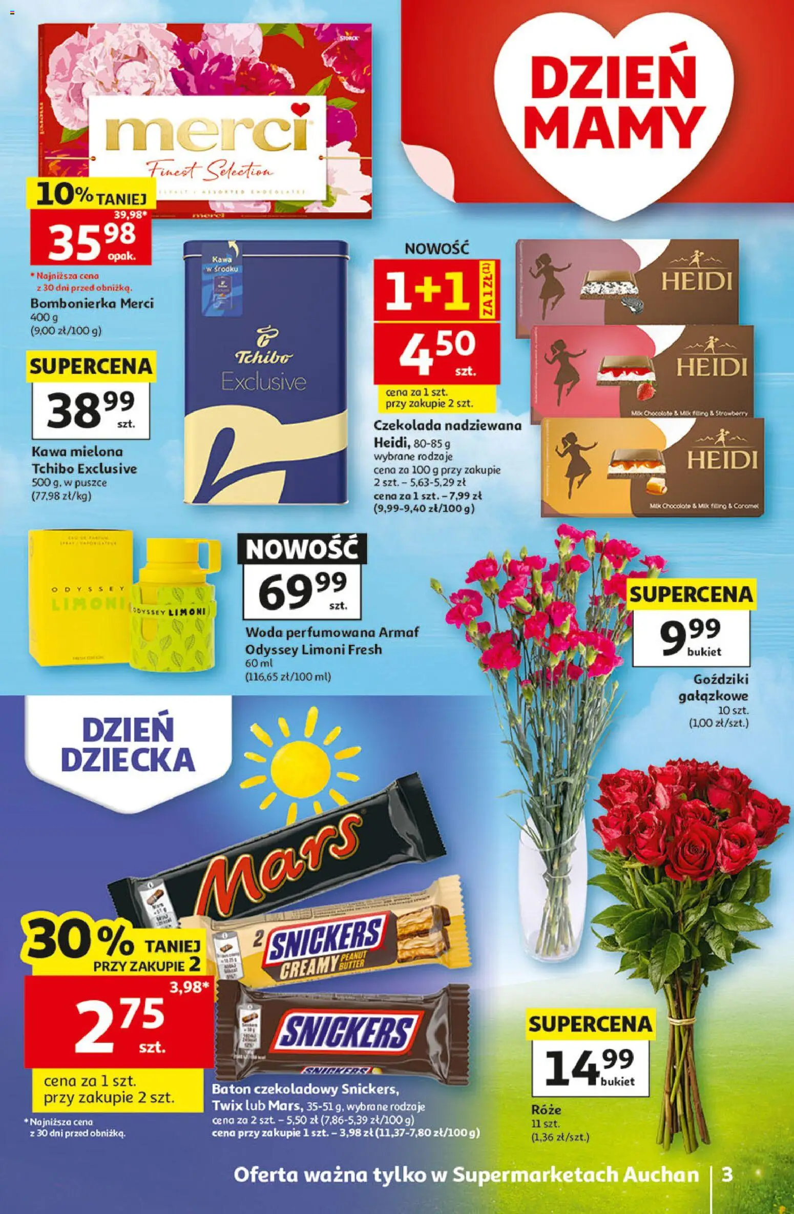 Auchan gazetka od 21.05.2026 | Strona: 3 | Produkty: Goździki, Bombonierka, Tchibo exclusive, Czekolada