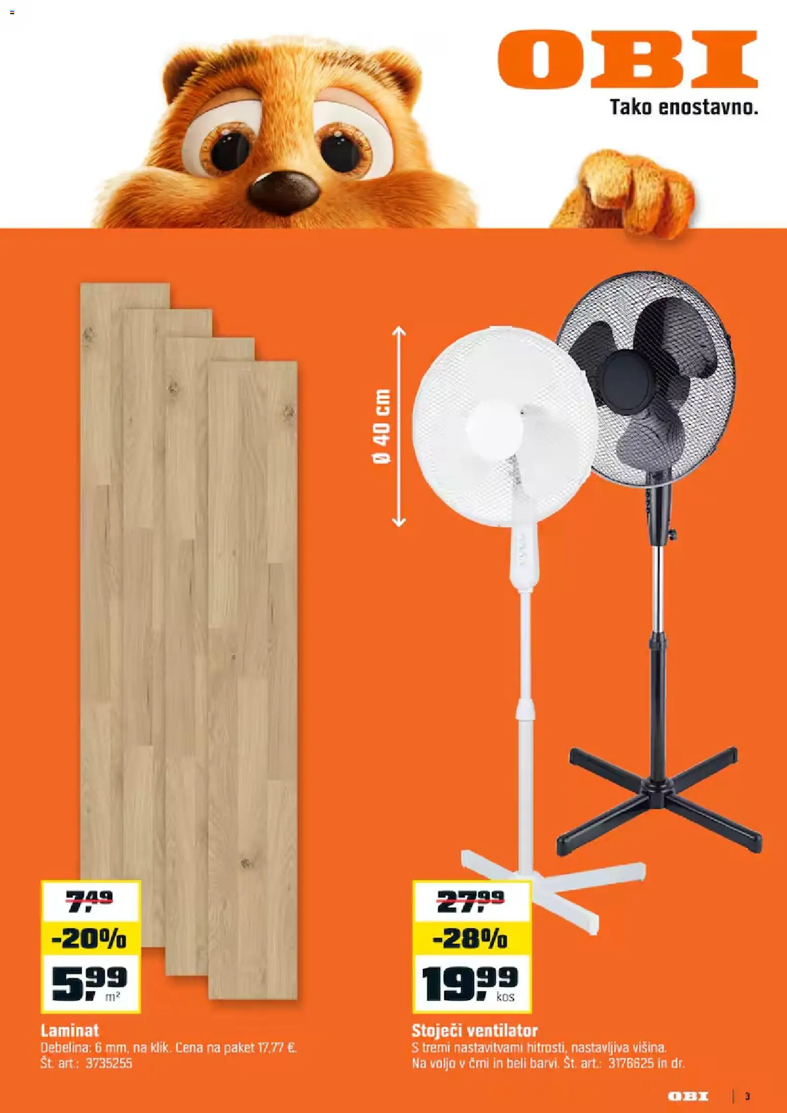 Novi OBI katalog ponudbe – veljaven od 02.06.2026 | Stran: 3 | Izdelki: Stoječi ventilator, Ventilator