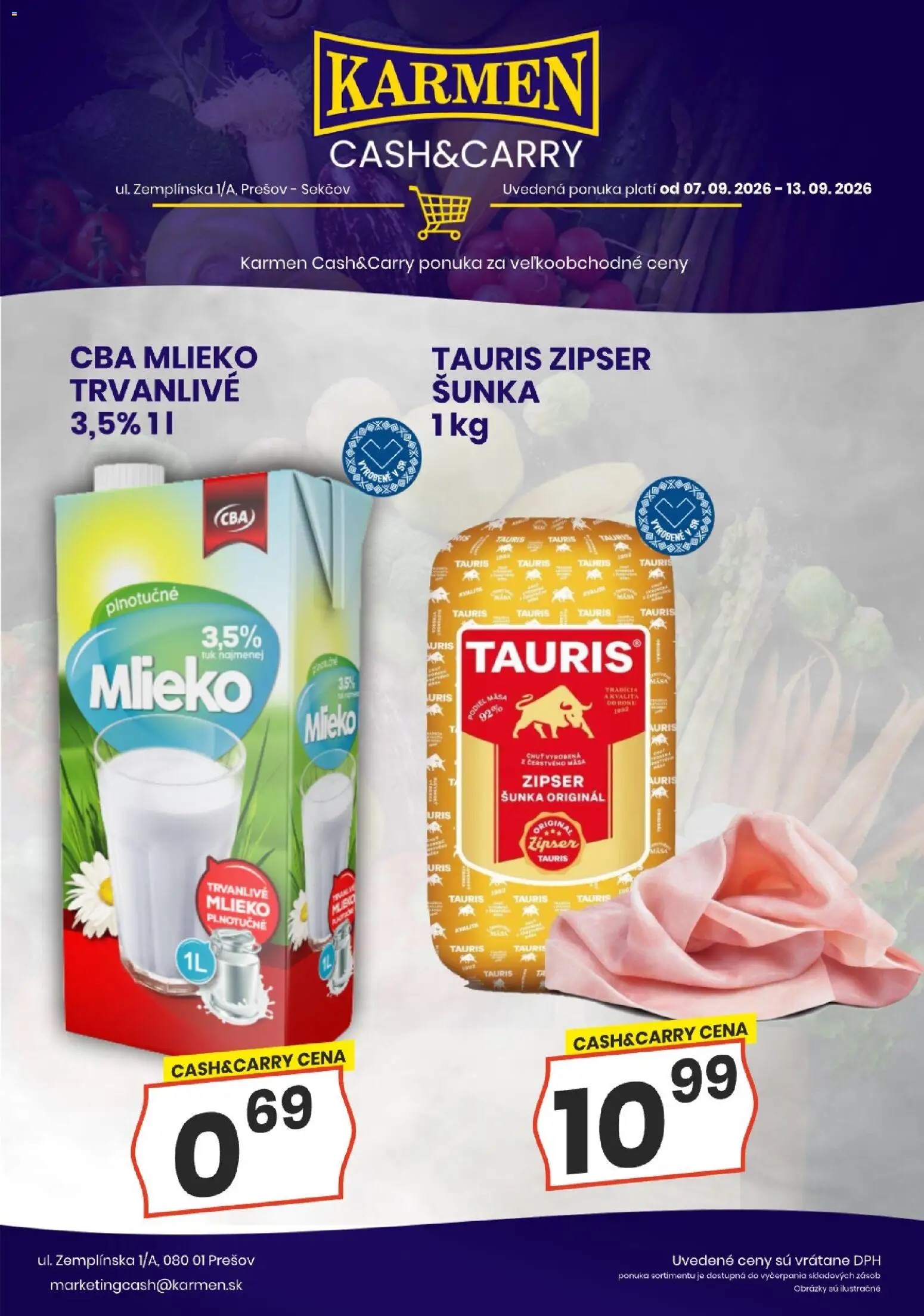 Nové KARMEN CBA akcie – leták je platný od 07.09.2026 | Strana: 4 | Produkty: Mlieko, Šunka, Trvanlivé mlieko