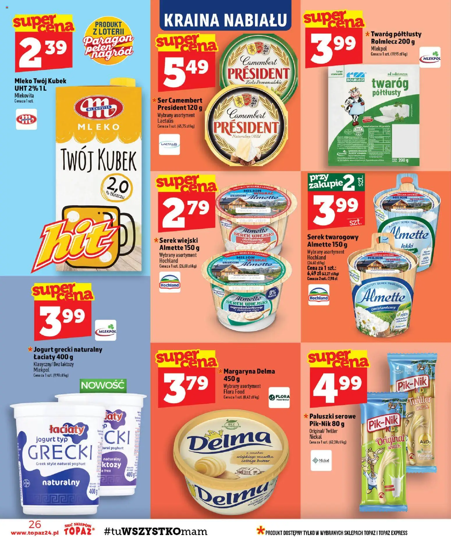 Topaz gazetka od 03.09.2026 | Strona: 26 | Produkty: Serek, Margaryna, Paluszki, Jogurt