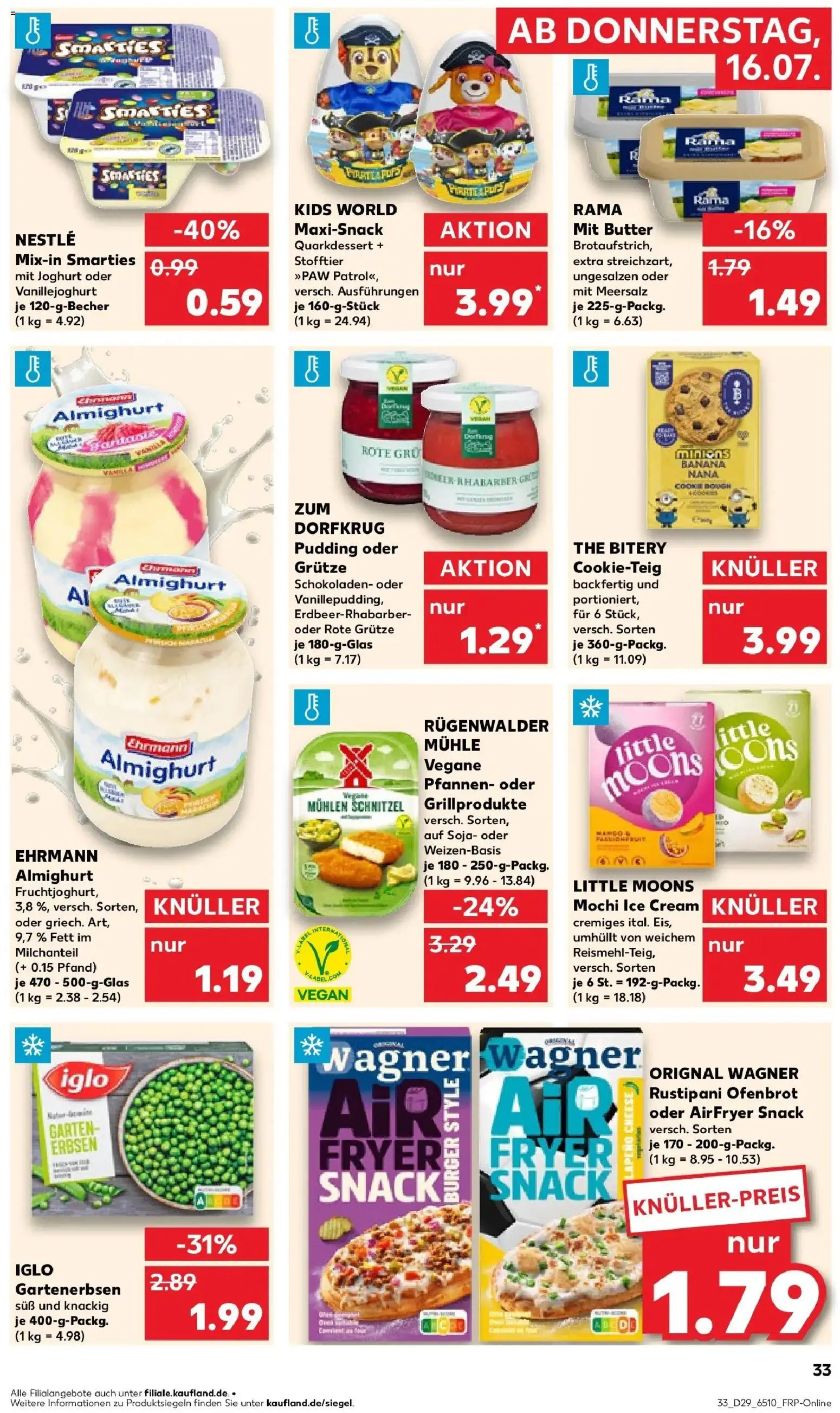 Kaufland Prospekt Jülich – gültig ab 16.07.2026 | Seite: 33 | Produkte: Mühle, Smarties, Burger, Erbsen