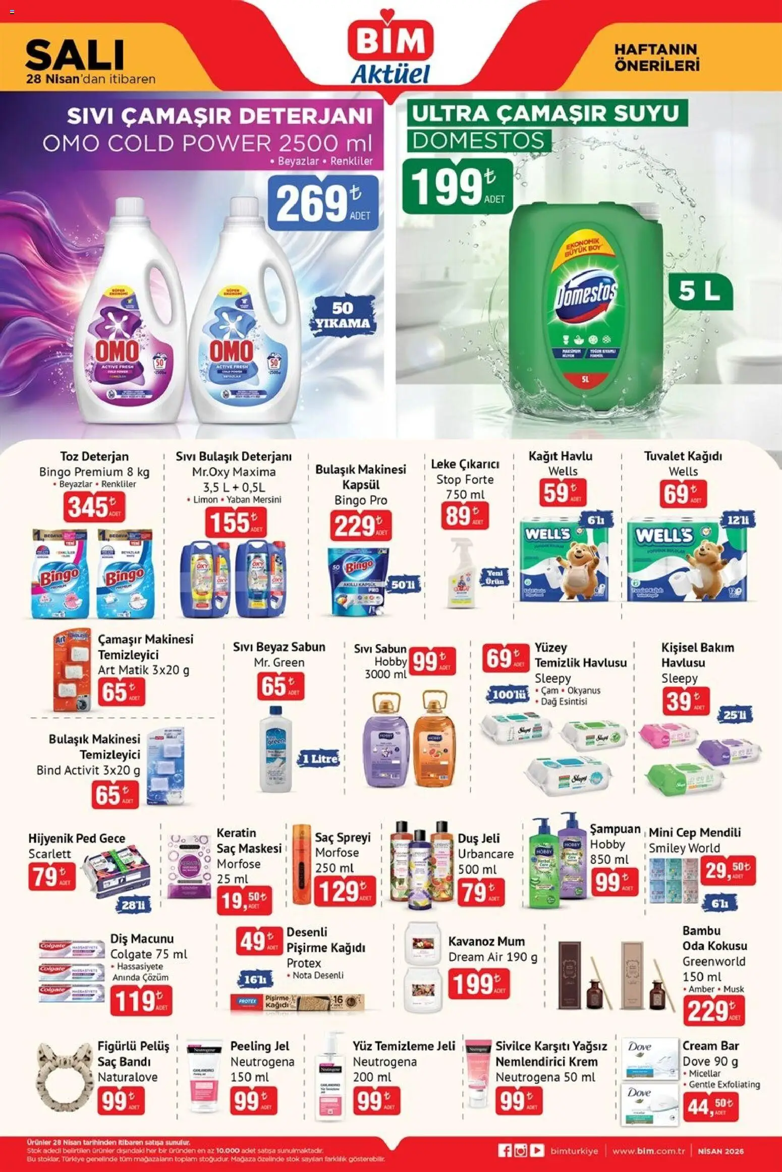 BİM Katalog - 28.04.2026 tarihinden itibaren geçerlidir | Sayfa: 3 | Ürünler: Sabun, Duş jeli, Bulaşık deterjanı, Kağıt havlu