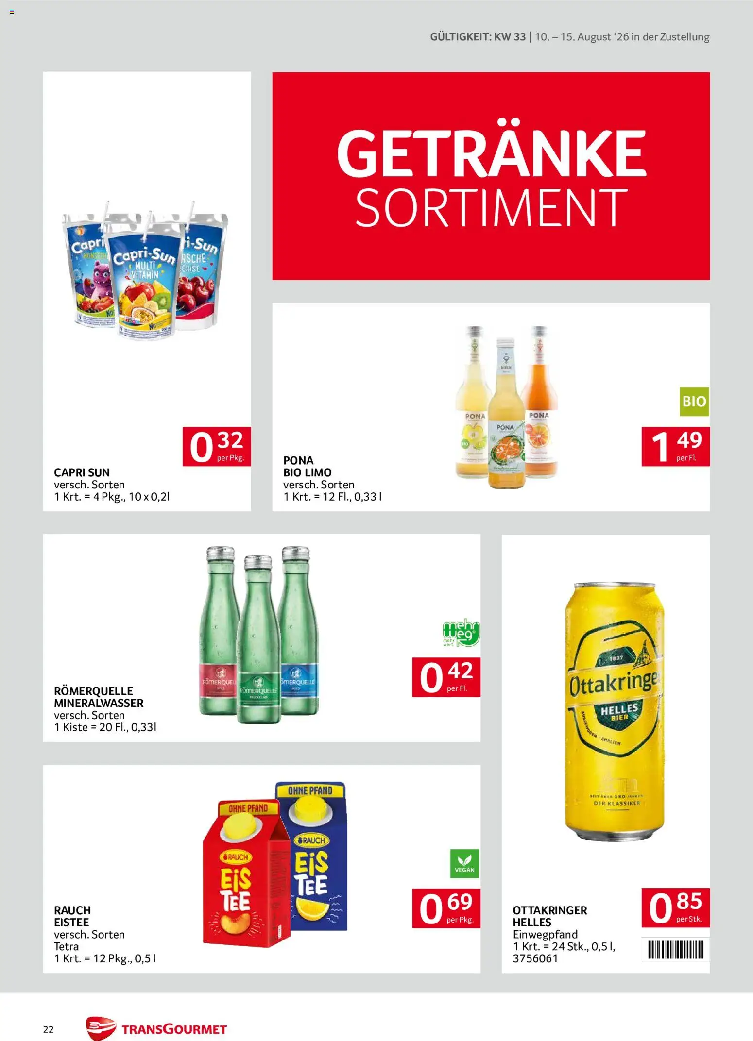Transgourmet Zustellaktion gültig ab 10.08.2026 | Seite: 22 | Produkte: Bier