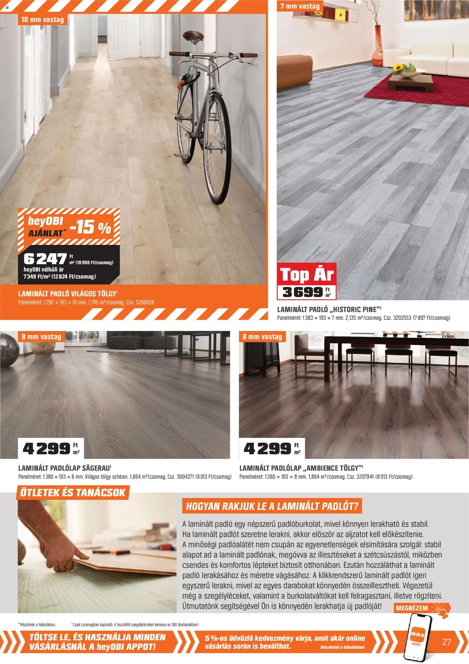 OBI akciós ujság - amely érvényes a következő dátumtól: 03.03.2026 | Oldal: 27 | Termékek: Laminált padló, Padlólap
