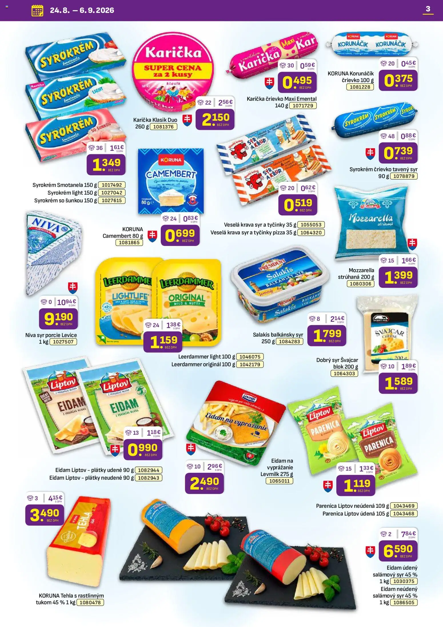 Nové Libex akcie – leták je platný od 24.08.2026 | Strana: 3 | Produkty: Pizza, Eidam, Balkánsky syr, Camembert