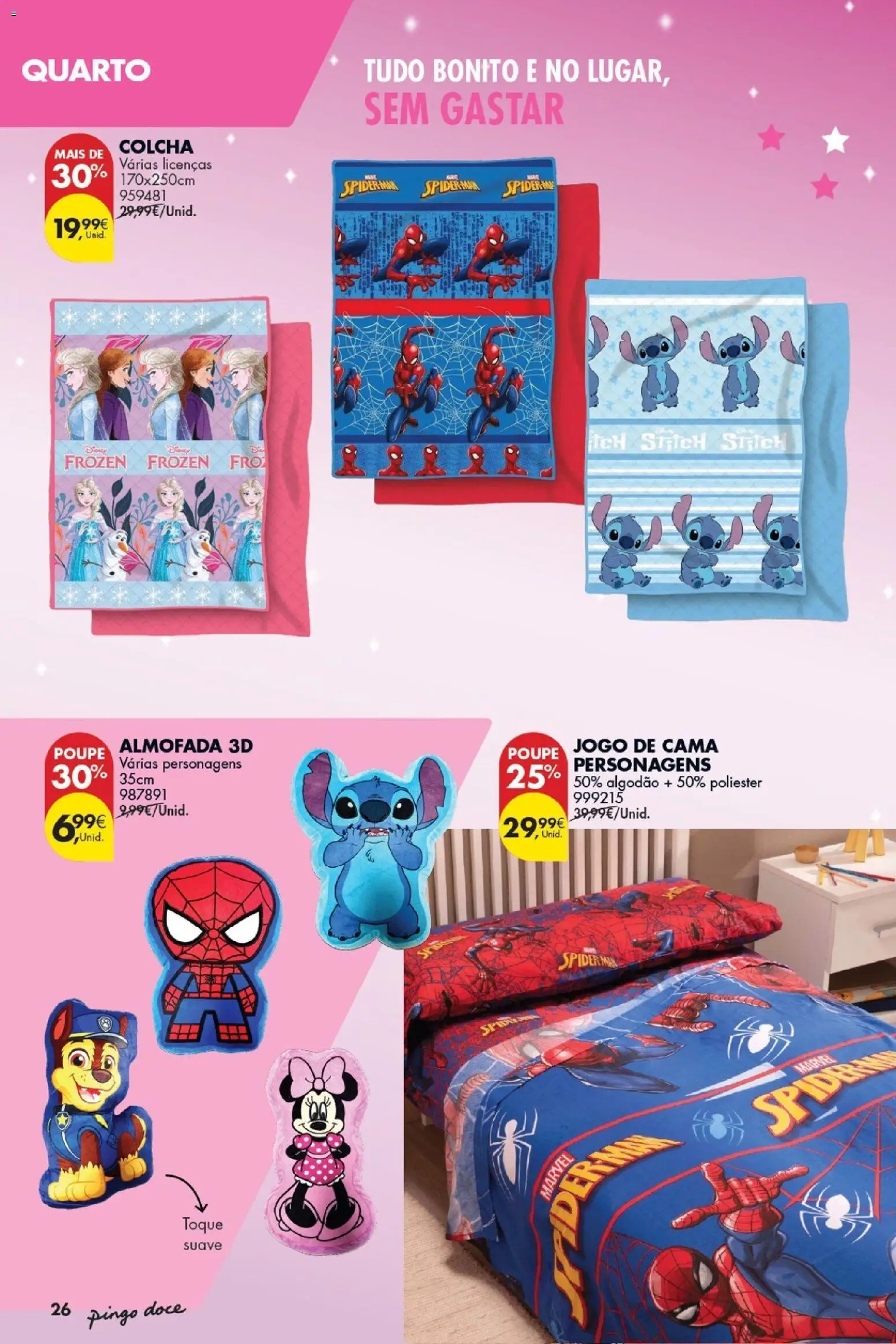 Pingo Doce Folheto Bazar Dia da Criança │ válido de 19.05.2026 | Página: 26 | Produtos: Jogo de cama, Cama, Almofada, Colcha