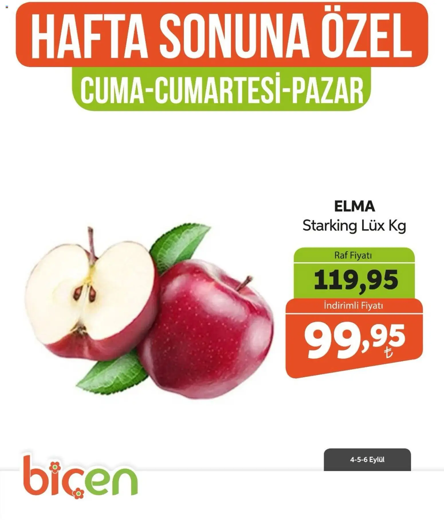 Biçen Market - Hafta Sonuna Özel - Meyve İndirimi - 04 Eylül 2026 tarihinden itibaren geçerlidir | Sayfa: 5 | Ürünler: Raf, Elma