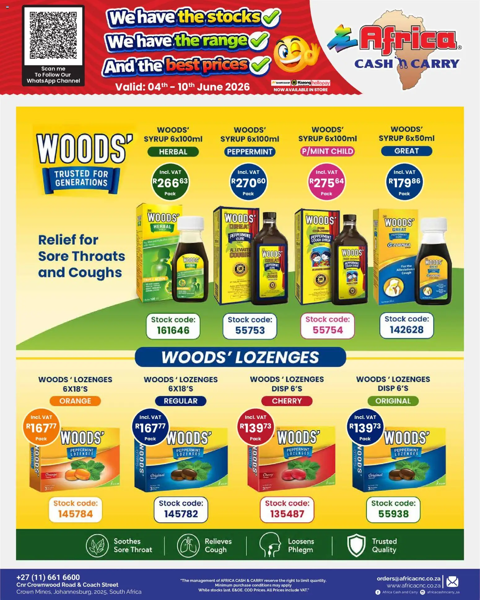 New Africa Cash & Carry catalogue – valid from 04.06.2026 | Page: 9 | Products: Cough syrup, Lozenges, Stock, Syrup