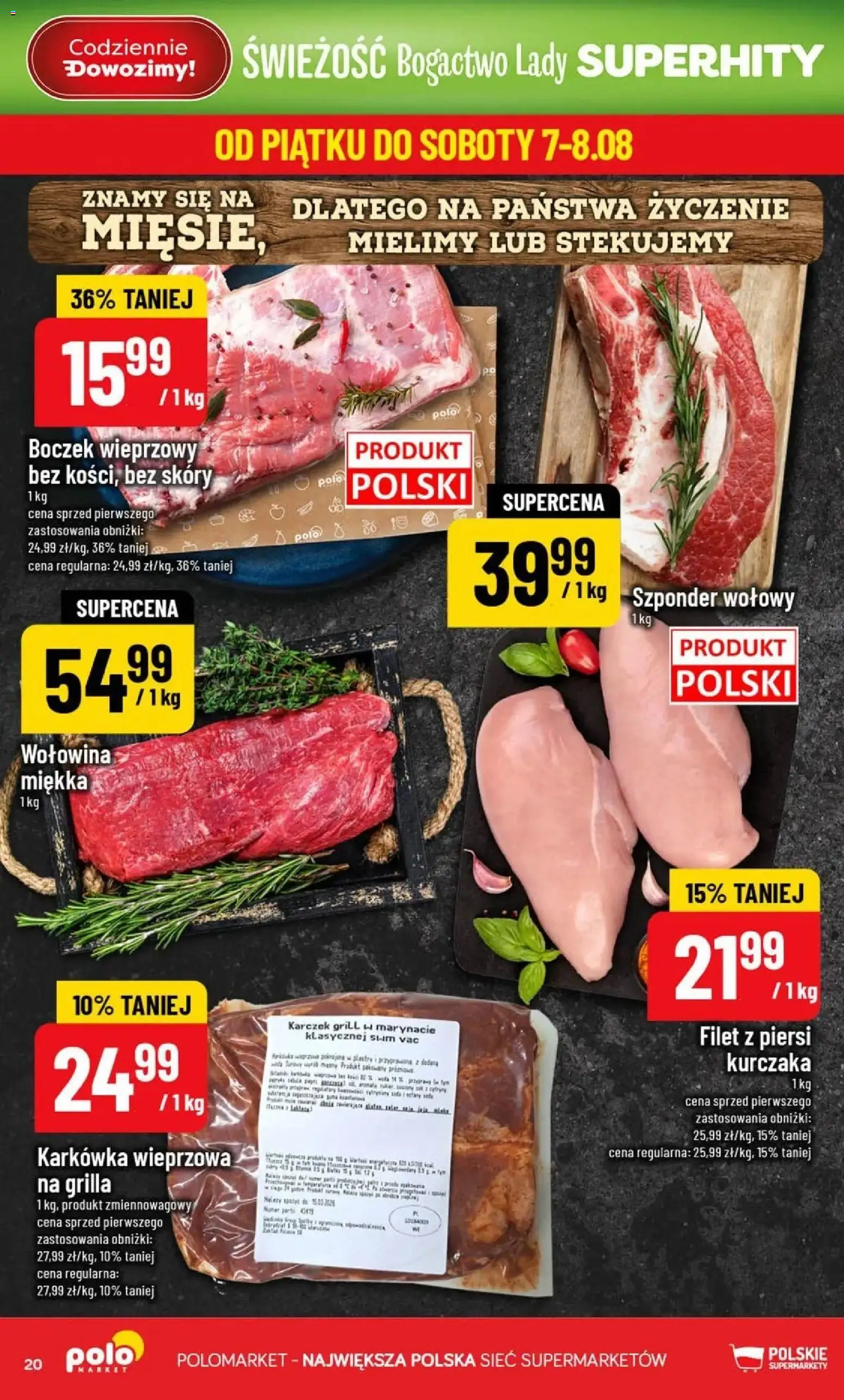 POLOmarket gazetka od 05.08.2026 | Strona: 20 | Produkty: Karkówka, Piersi, Karkówka wieprzowa, Boczek wieprzowy