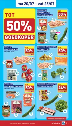 SUSHI MET QUEEN CRAB EN KIMCHI, Sushi met queen crab en kimchi - Voorbeeld van een folder van Aldi, geldig van 20/07/2026 | Pagina: 7 | Producten: Krieltjes, Bacon, Salade, Broccoli