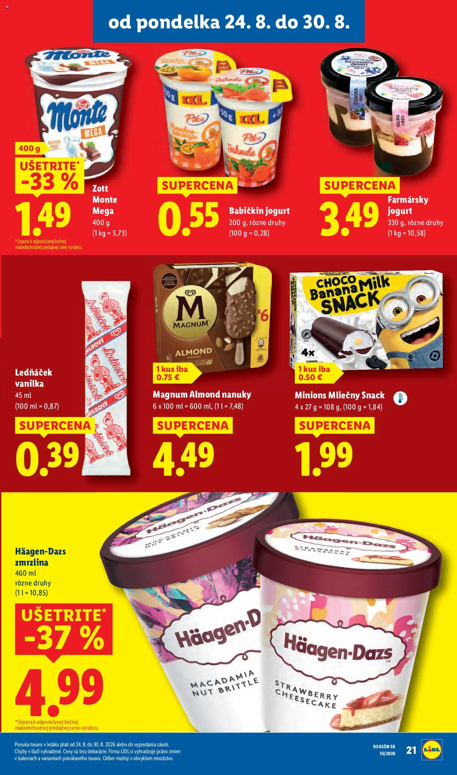Nové Lidl akcie – leták je platný od 24.08.2026 | Strana: 25 | Produkty: Jogurt, Zmrzlina, Häagen-Dazs, Magnum