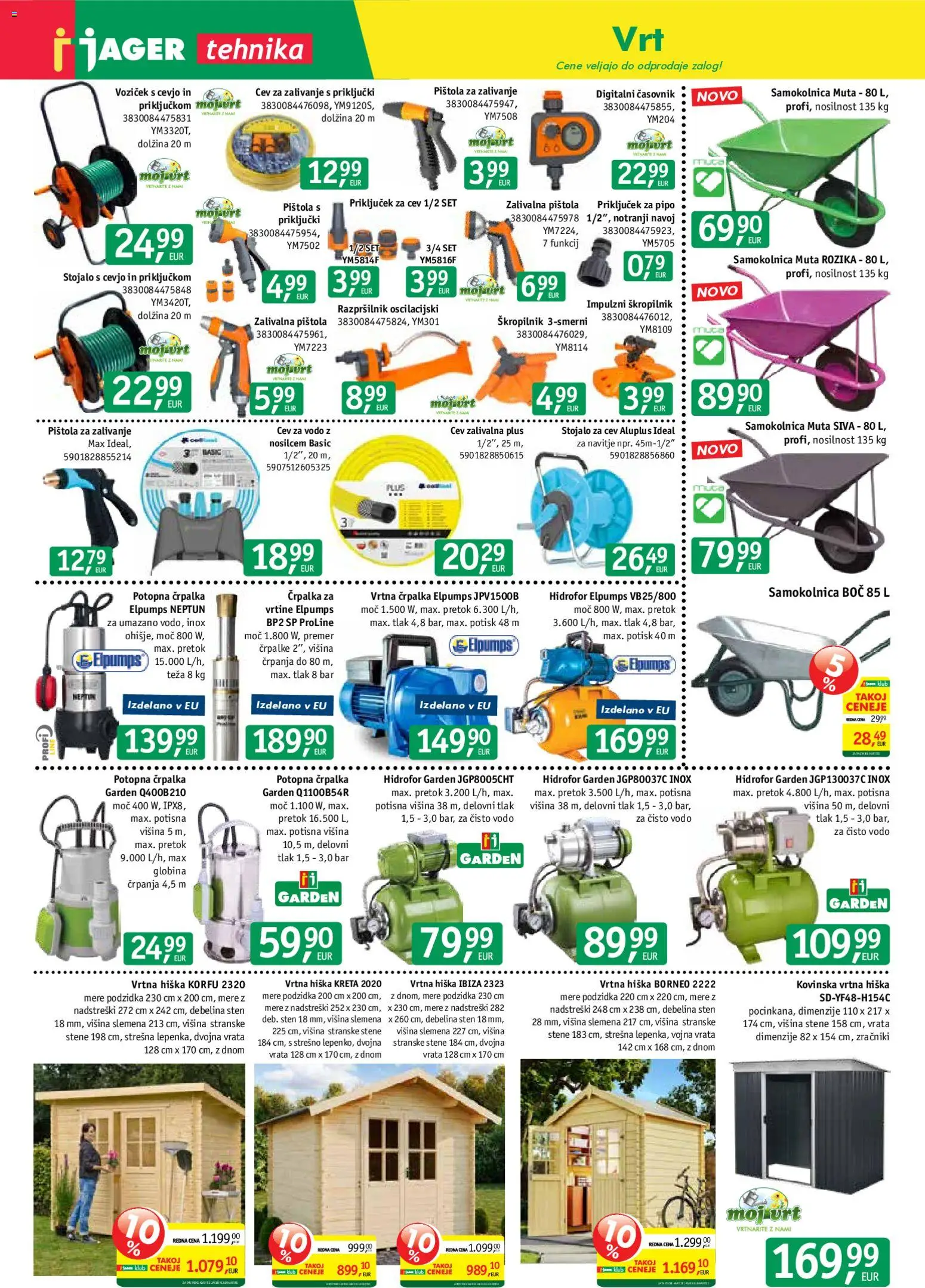 Novi Jager katalog ponudbe – veljaven od 01.07.2026 | Stran: 8 | Izdelki: Teza, Vrtna hiška, Voziček, Časovnik