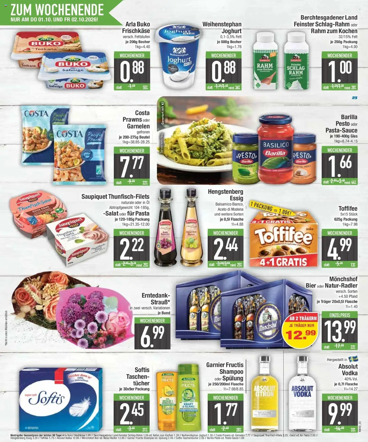 E center Prospekt Deggendorf (ab 28.09.2026) zum Blättern | Seite: 25 | Produkte: Monchshof, Joghurt, Essig, Vodka