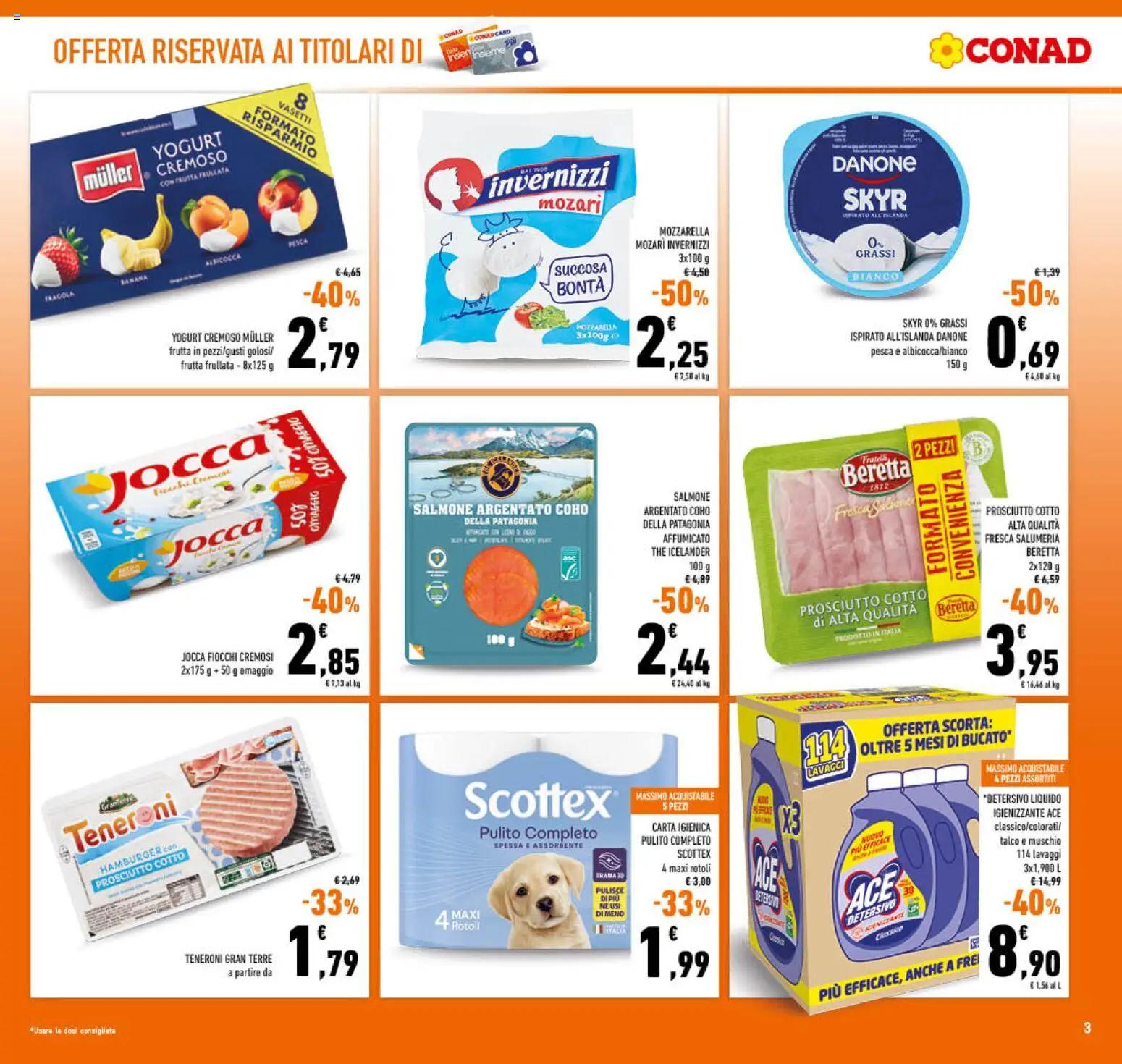 Volantino Conad del 23/09/2026 | Pagina: 3 | Prodotti: Fiocchi, Prosciutto, Skyr, Hamburger