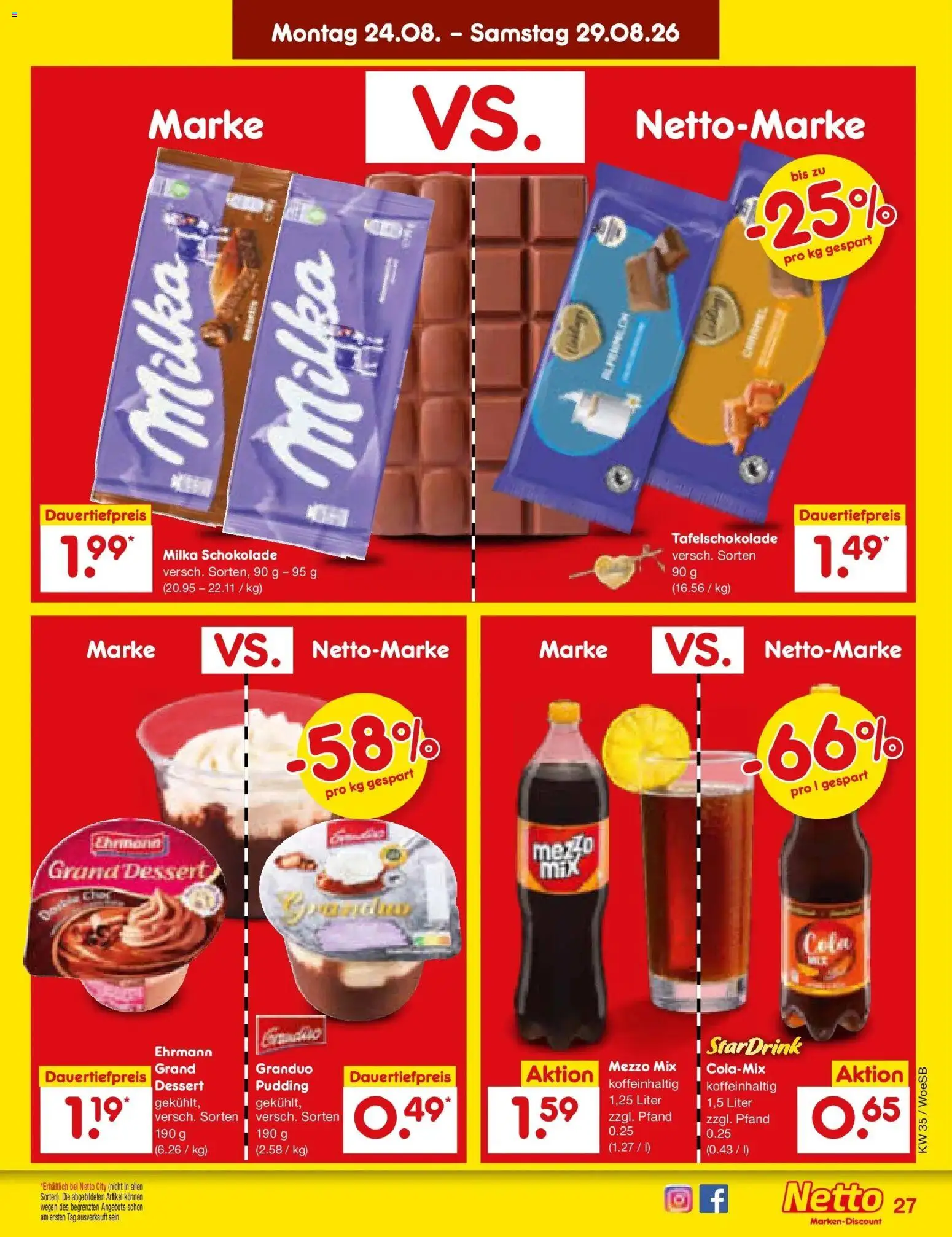 Netto Marken-Discount Prospekt Leonberg – gültig ab 24.08.2026 | Seite: 39 | Produkte: Mezzo mix, Schokolade, Milka schokolade, Pudding