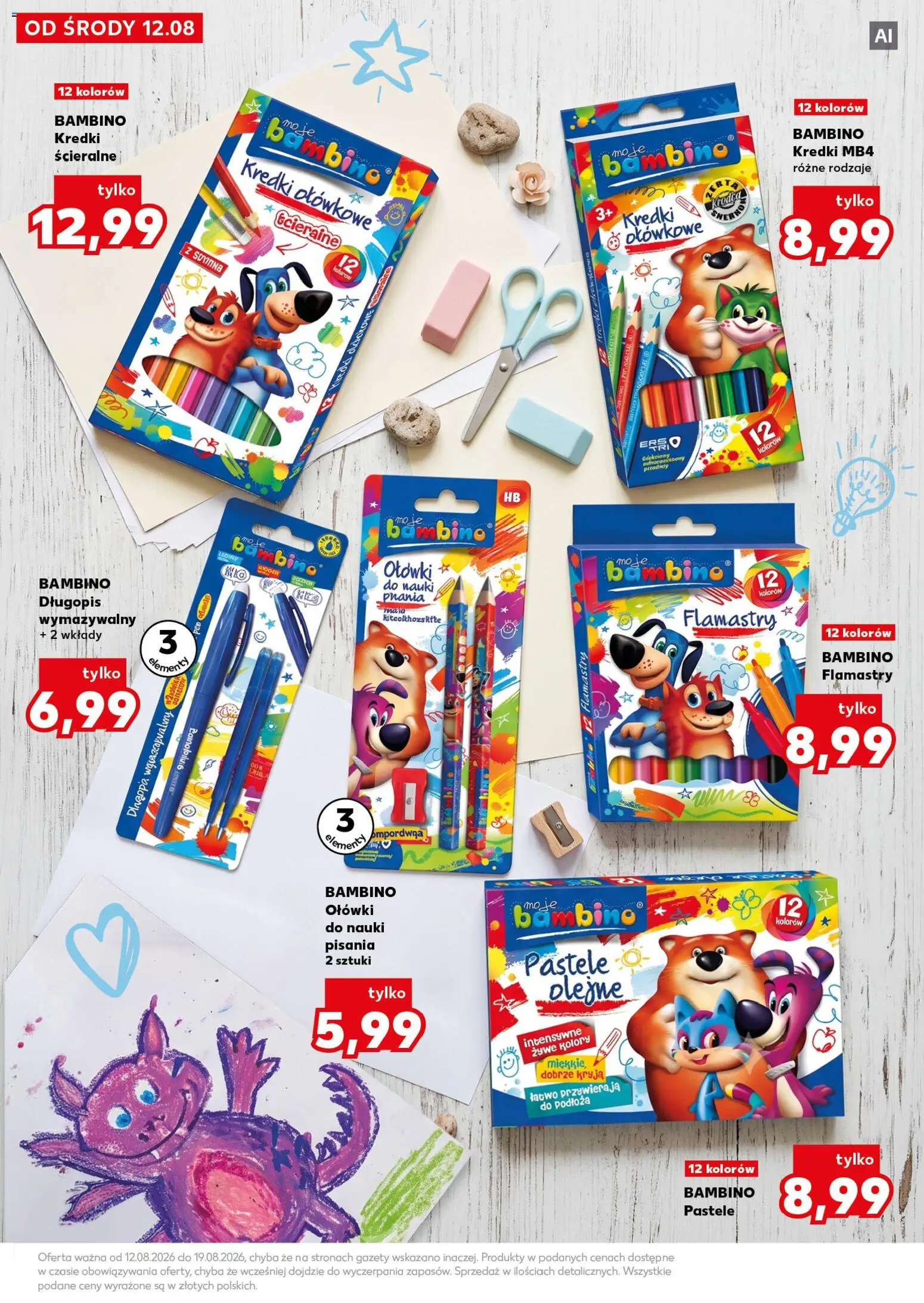 Kaufland gazetka - Wszystko do szkoły od 12.08.2026 | Strona: 15 | Produkty: Kredki Bambino, Kredki, Gazety, Flamastry