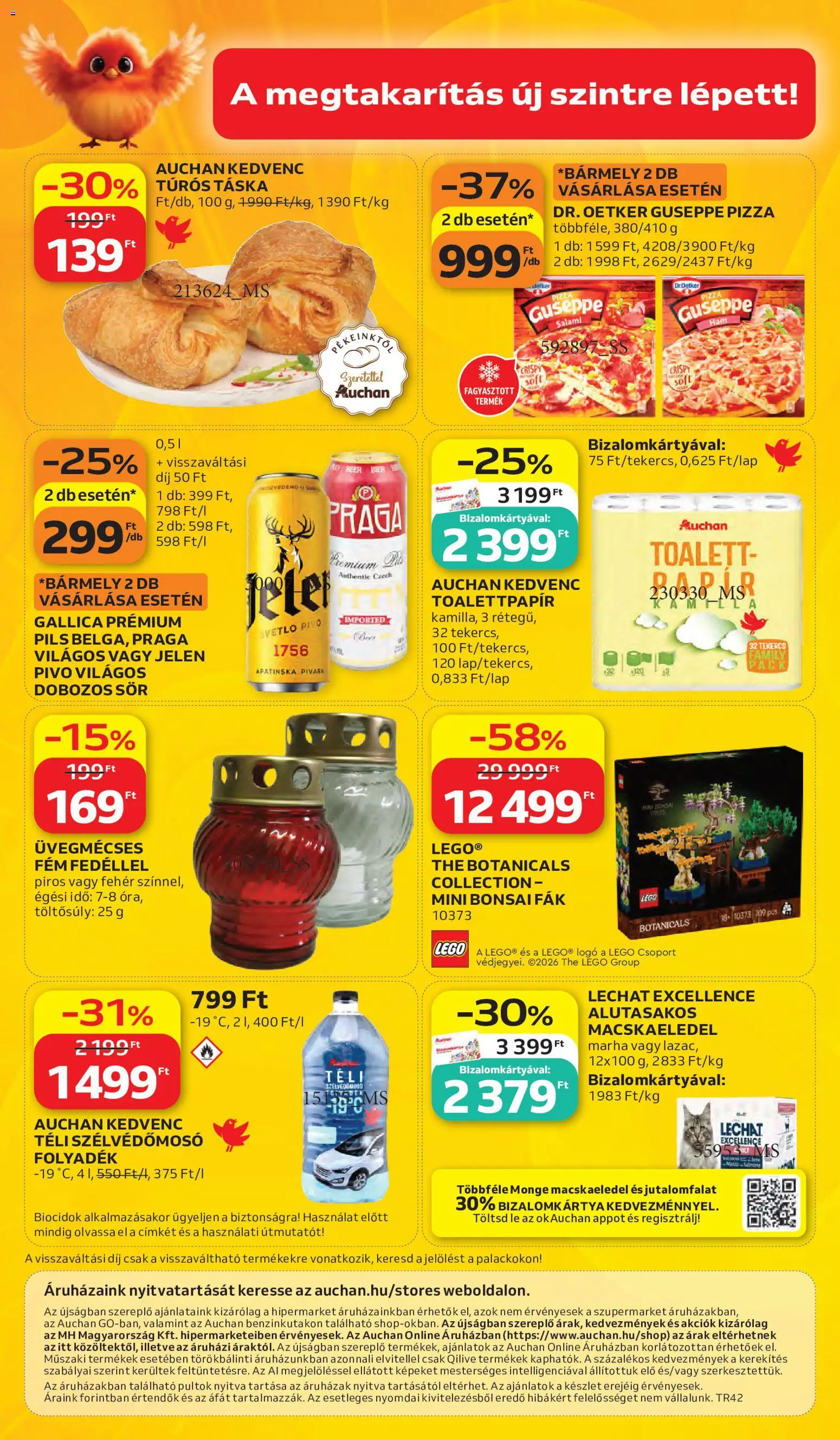 Auchan akciós ujság - amely érvényes a következő dátumtól: 2026.10.15. | Oldal: 56 | Termékek: Jutalomfalat, Táska, Lé, Pizza