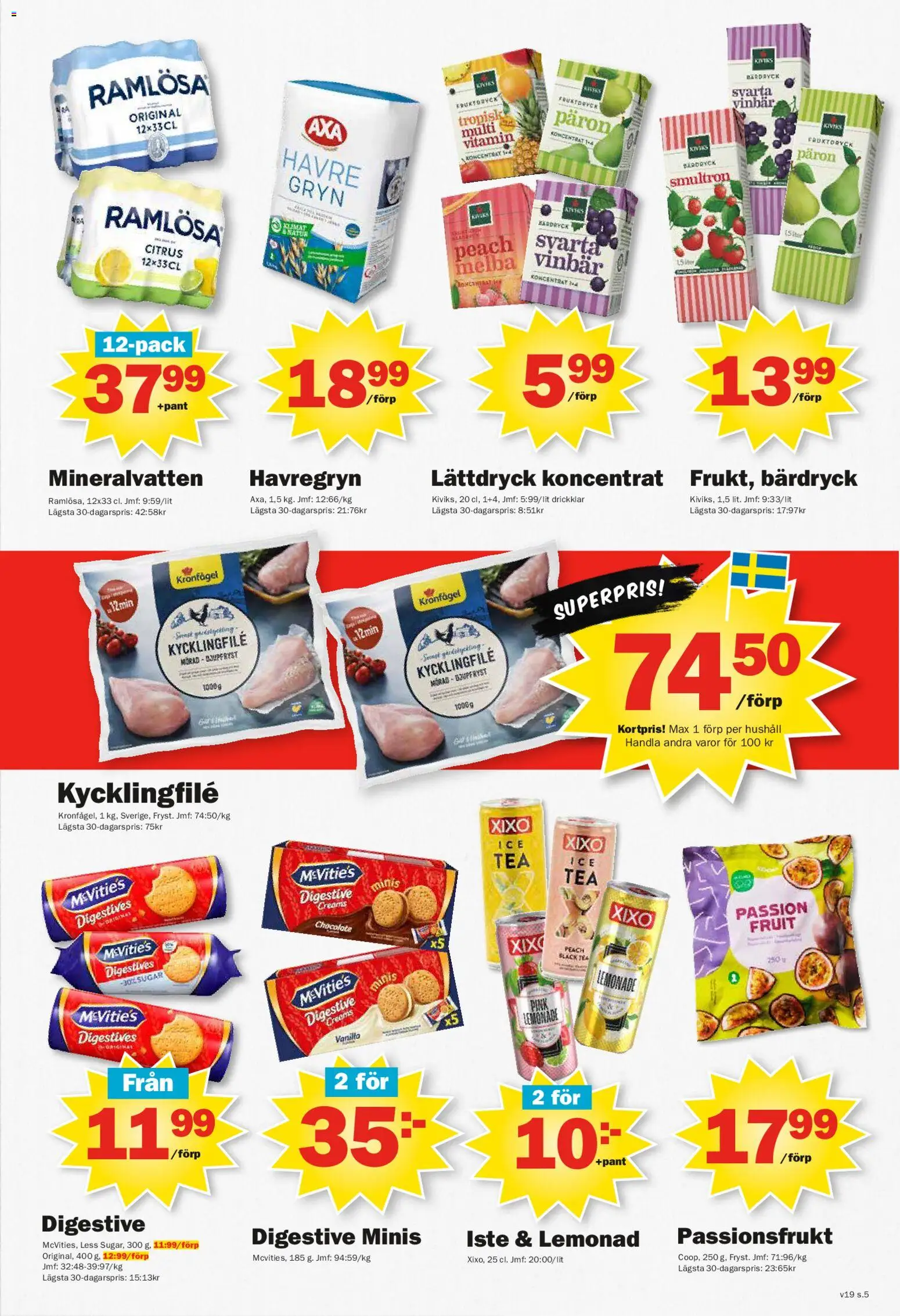 Pekås reklamblad aktuell från 04.05.2026 | Sida: 5 | Produkter: Digestive, Kycklingfile, Havregryn, Mineralvatten