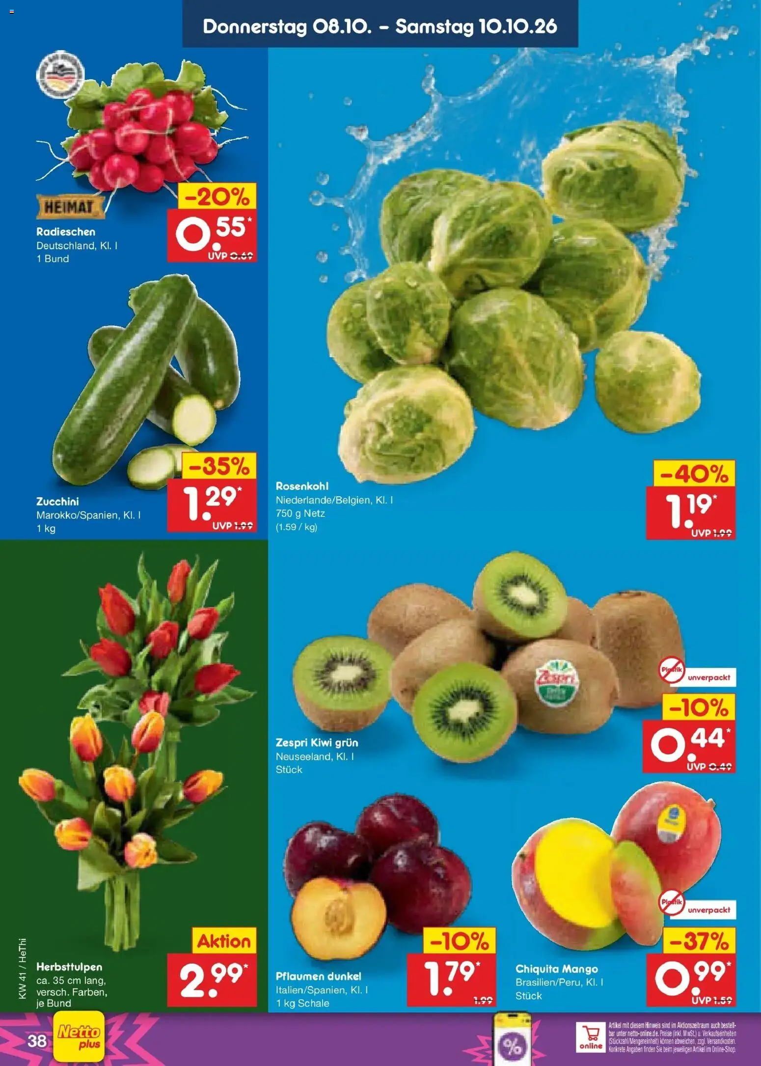 Netto Marken-Discount Prospekt Hamburg (ab 05.10.2026) » Angebote | Seite: 48 | Produkte: Pflaumen, Mango, Zucchini, Kiwi
