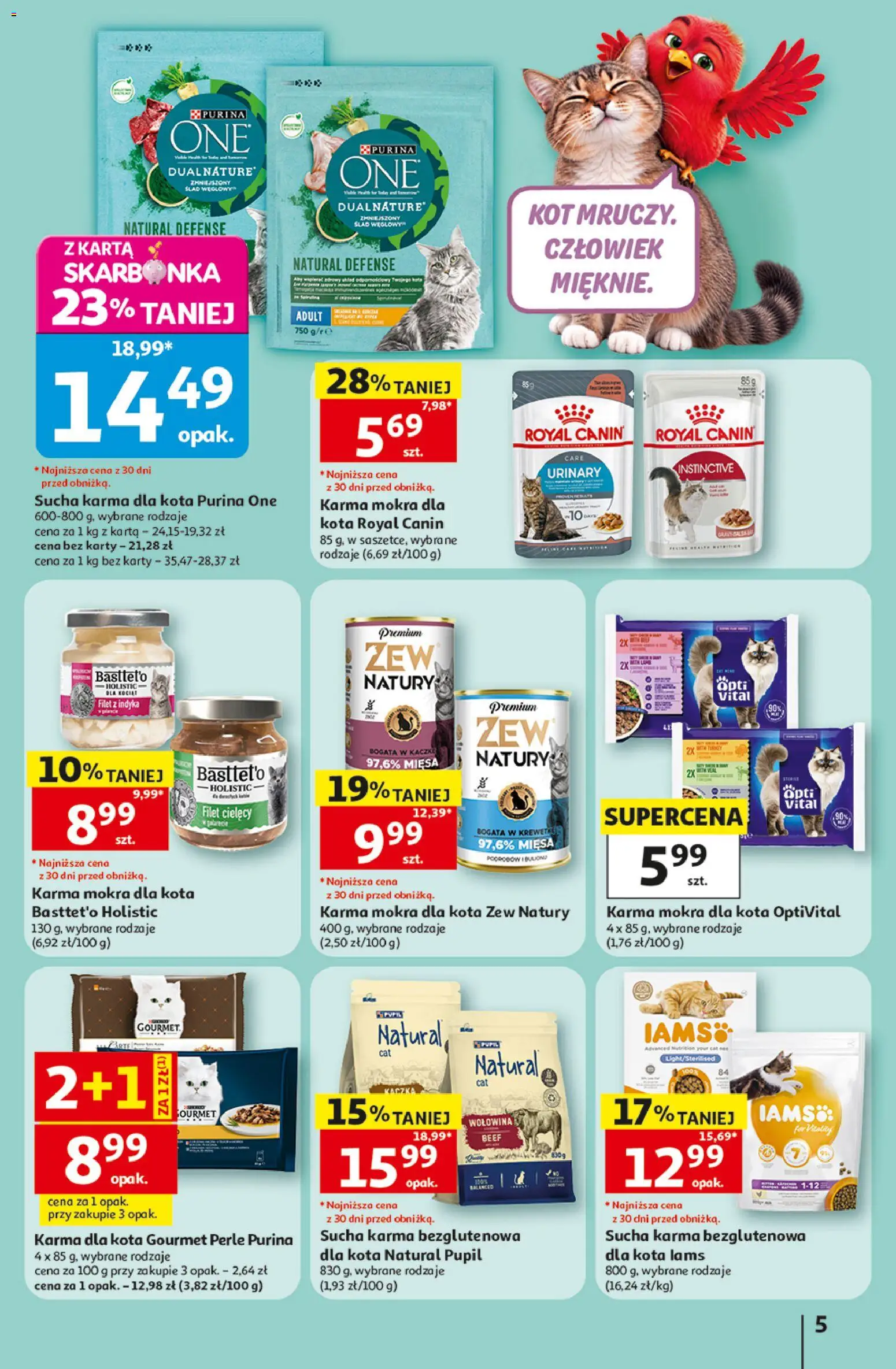 Auchan gazetka - Świat Pupili Hipermarket od 01.10.2026 | Strona: 5 | Produkty: Purina one, Karma dla kota Purina, Karma dla kota, Wołowina
