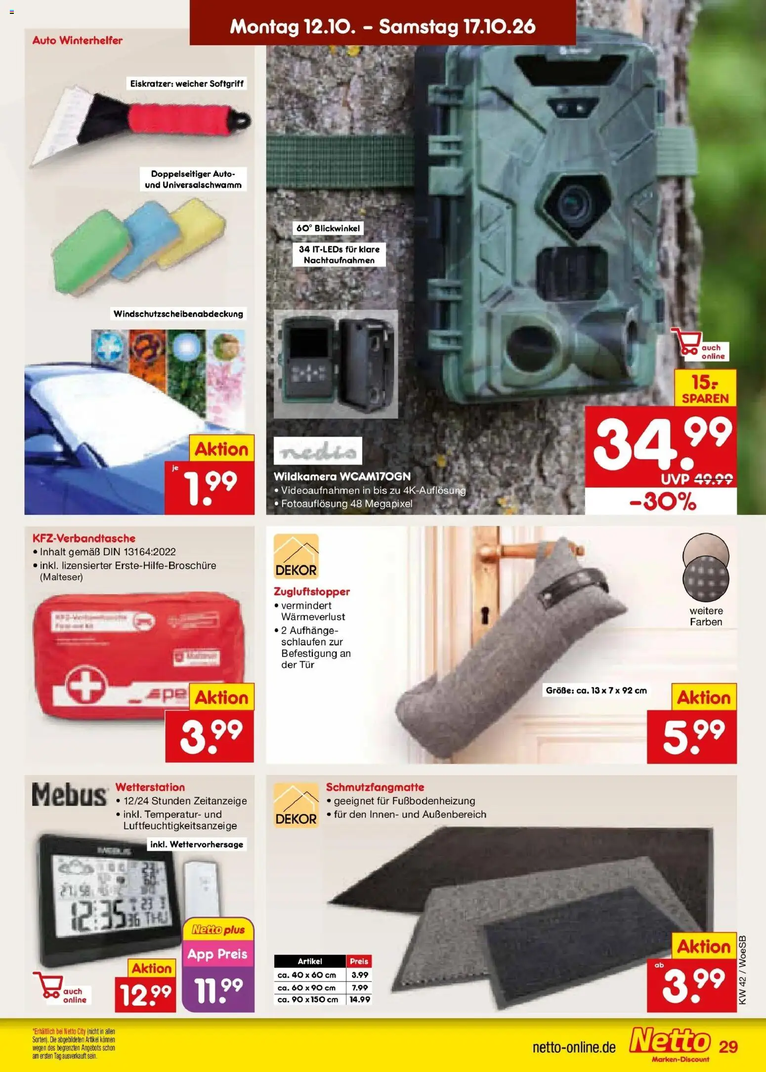 Netto Marken-Discount Prospekt Leonberg (ab 12.10.2026) » Angebote | Seite: 39 | Produkte: Wetterstation, Tür, Schmutzfangmatte