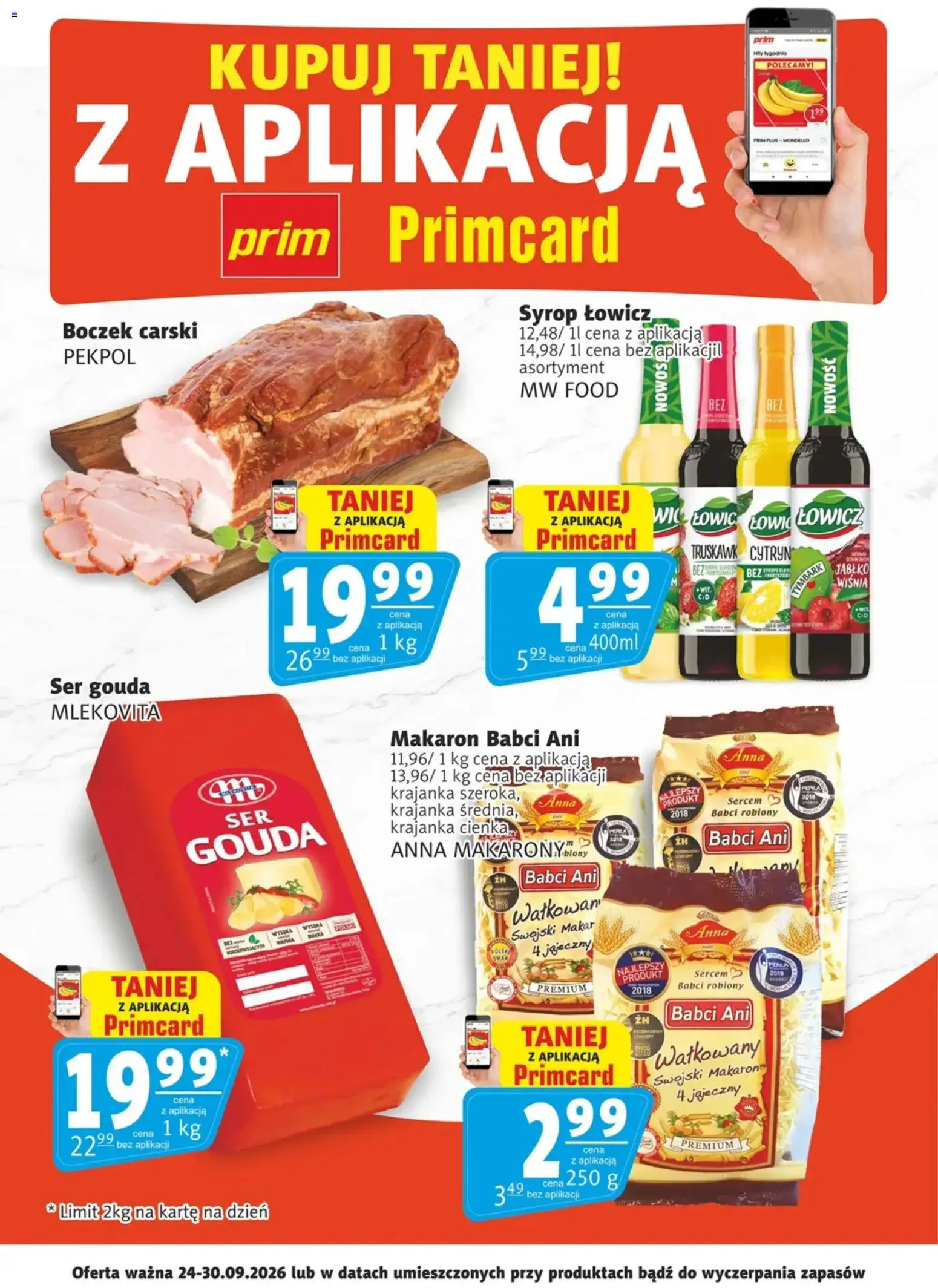 Prim Market promocje - Primcard od 24.09.2026 | Strona: 2 | Produkty: Tymbark, Boczek, Ser, Ser gouda